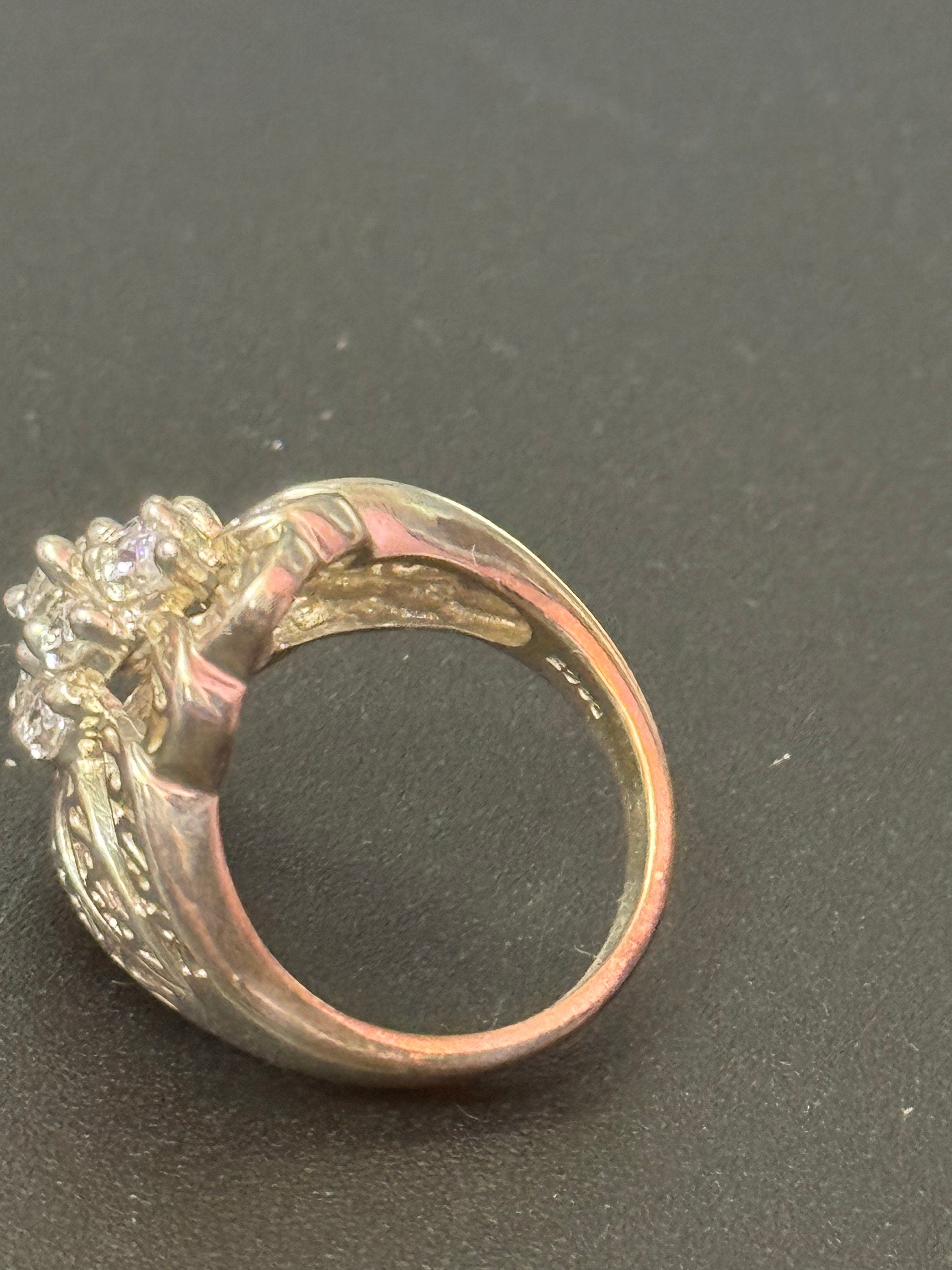 Sterling Silver Diamonique Cocktail Ring - UK Size P