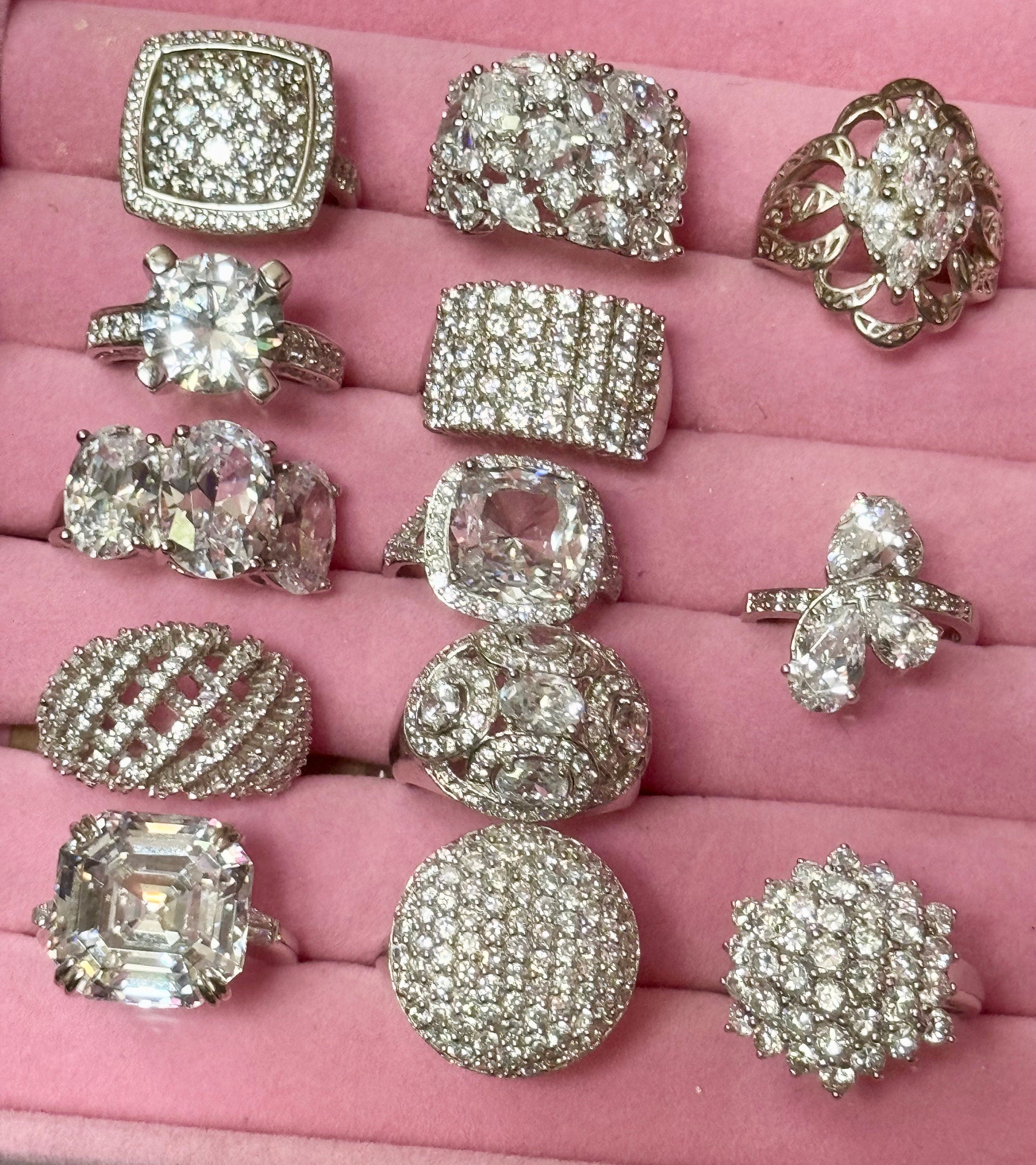 Sterling Silver Diamonique Cocktail Ring - UK Size P