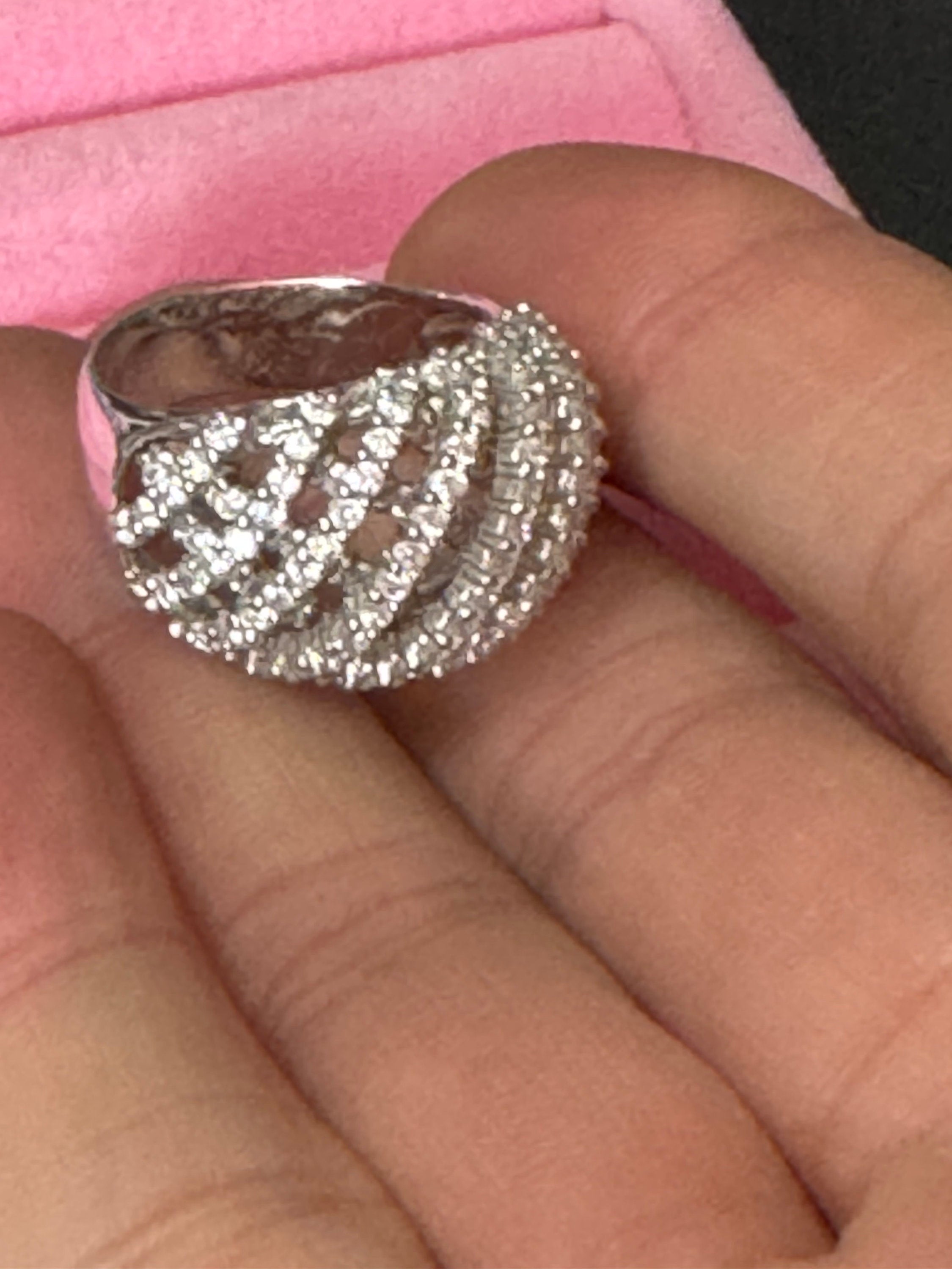 Sterling Silver Diamonique CZ Cocktail Ring - UK Size P