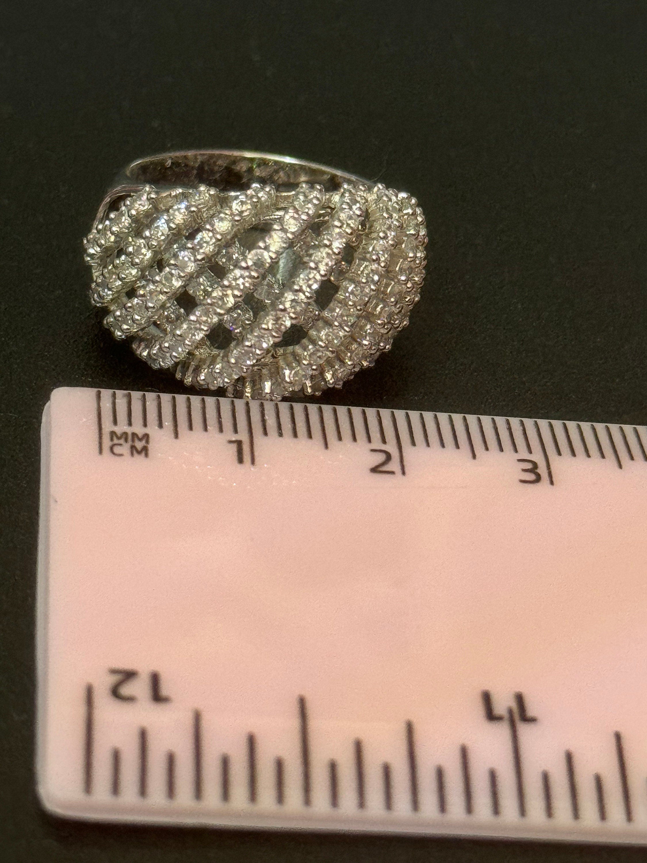 Sterling Silver Diamonique CZ Cocktail Ring - UK Size P