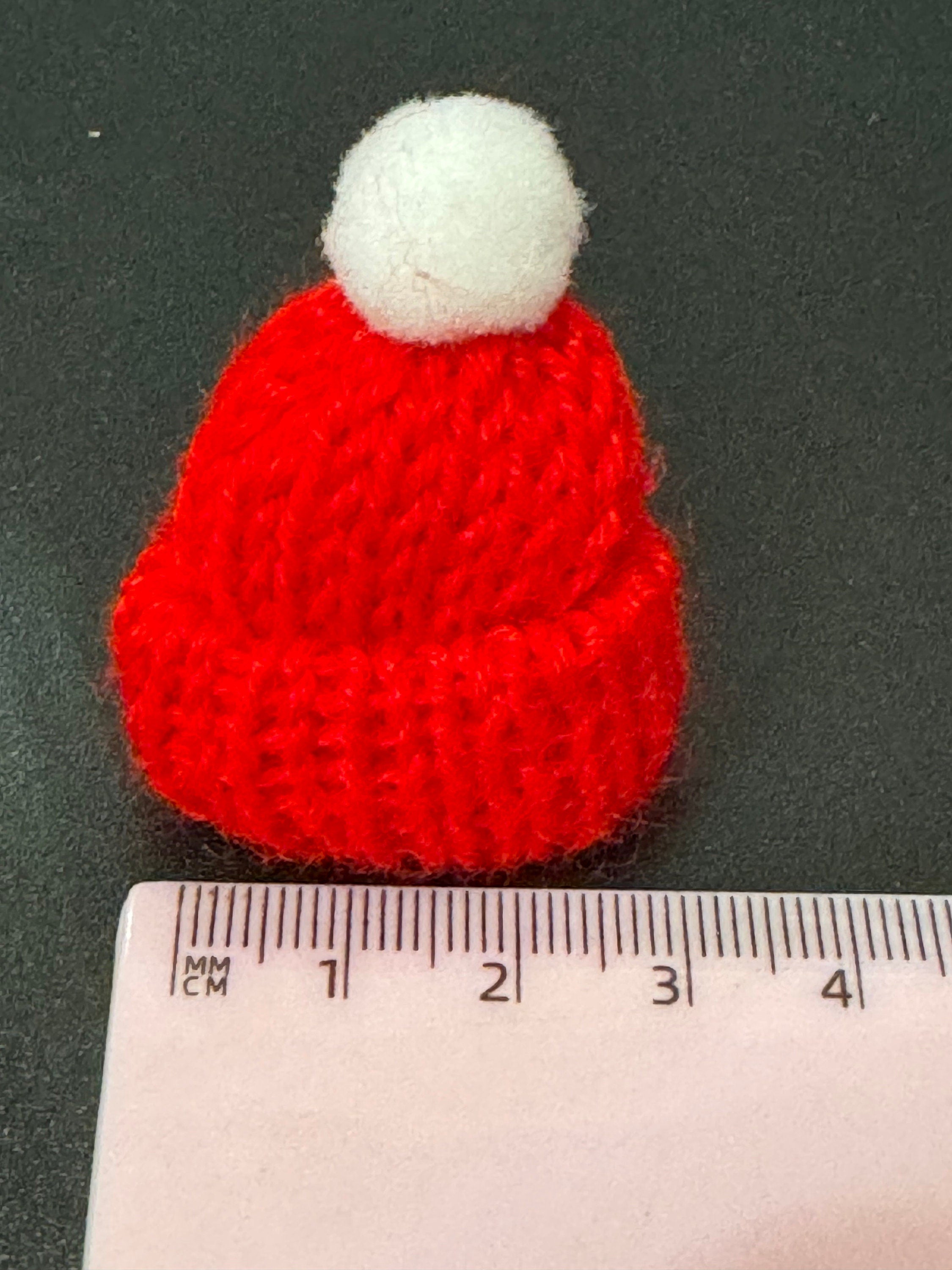 Miniature red and white Wool hat and matching scarf cake topper bottle tops