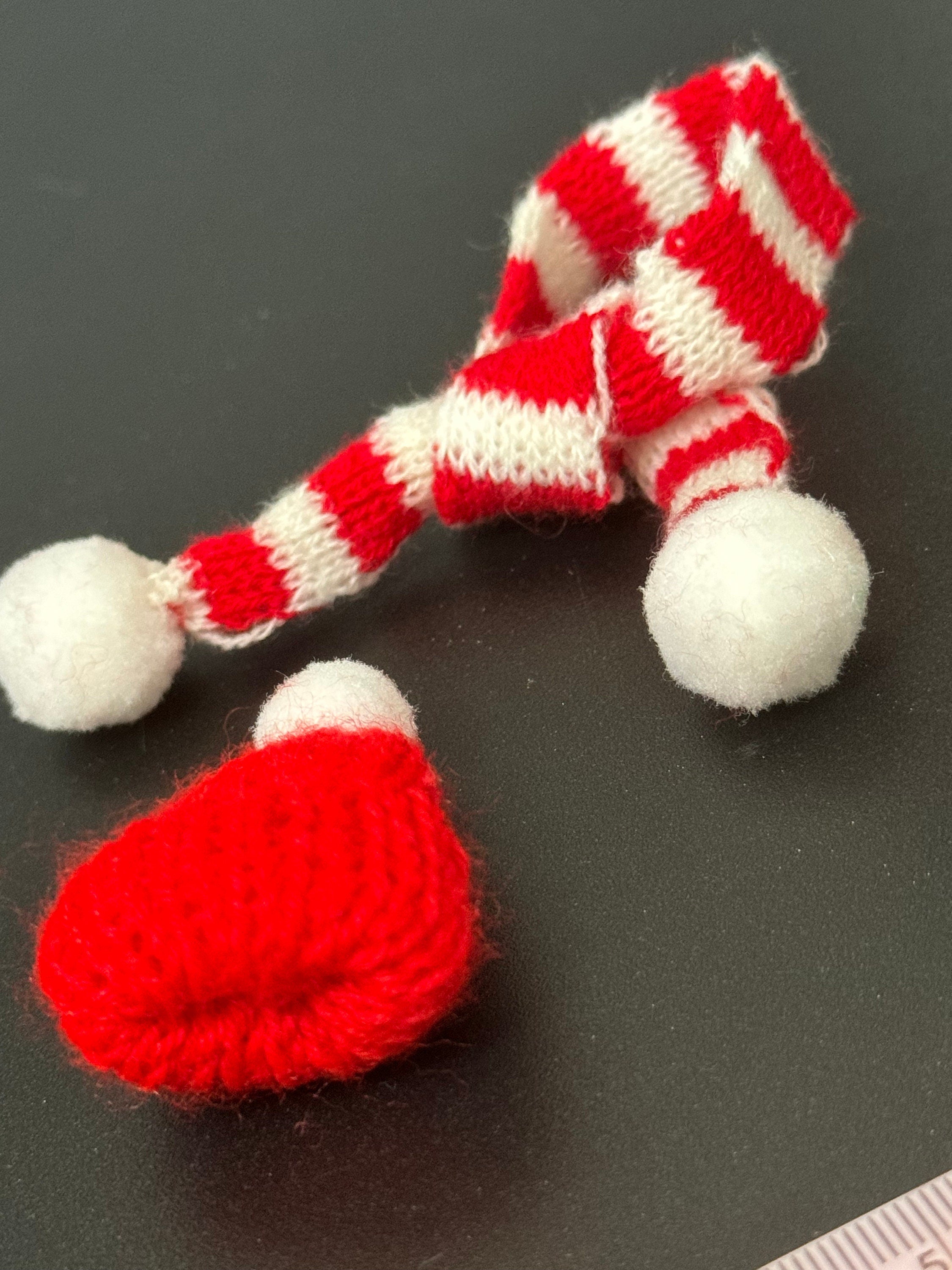 Miniature red and white Wool hat and matching scarf cake topper bottle tops