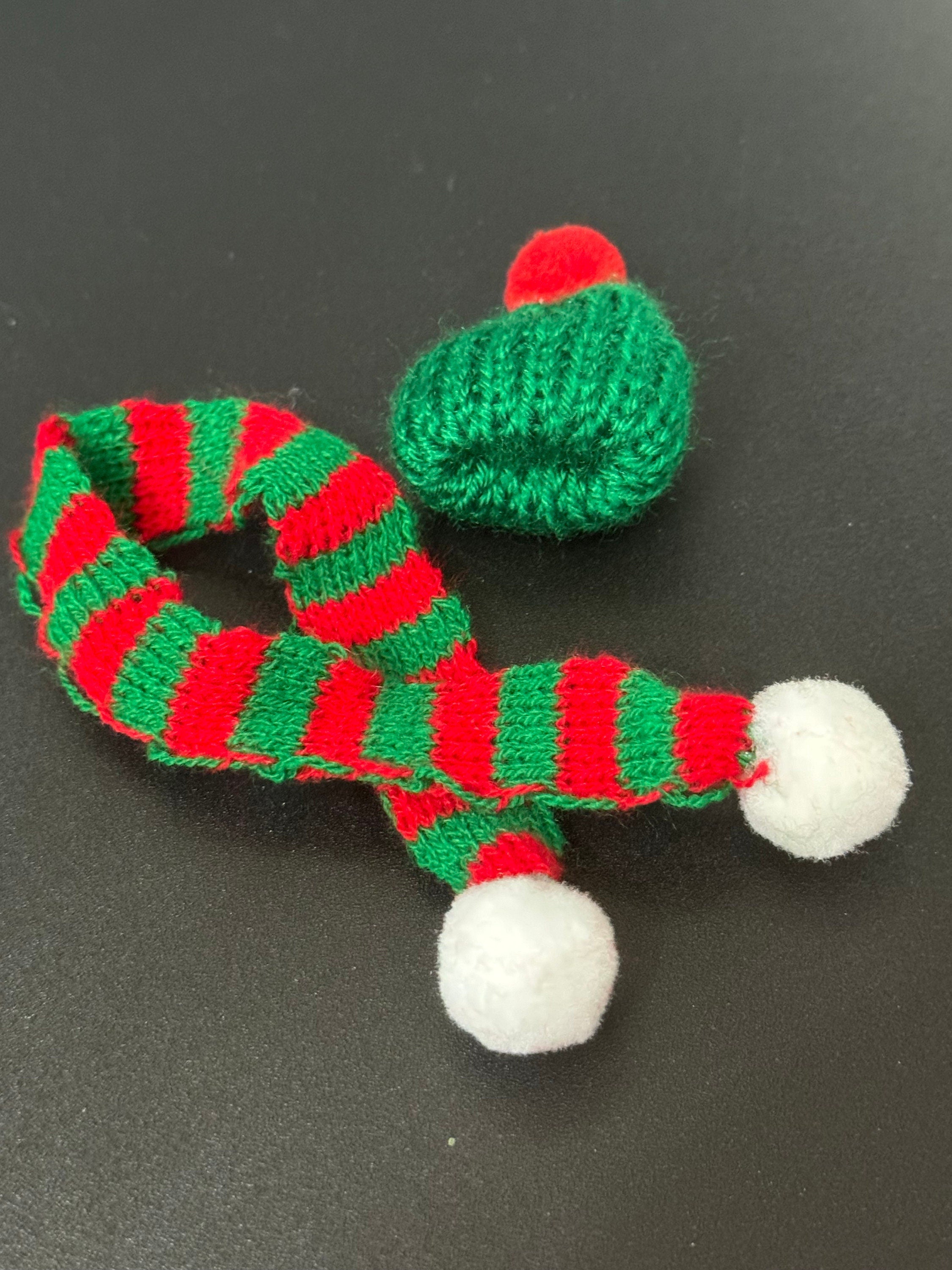 Miniature red and Green Wool hat and matching scarf cake topper bottle tops