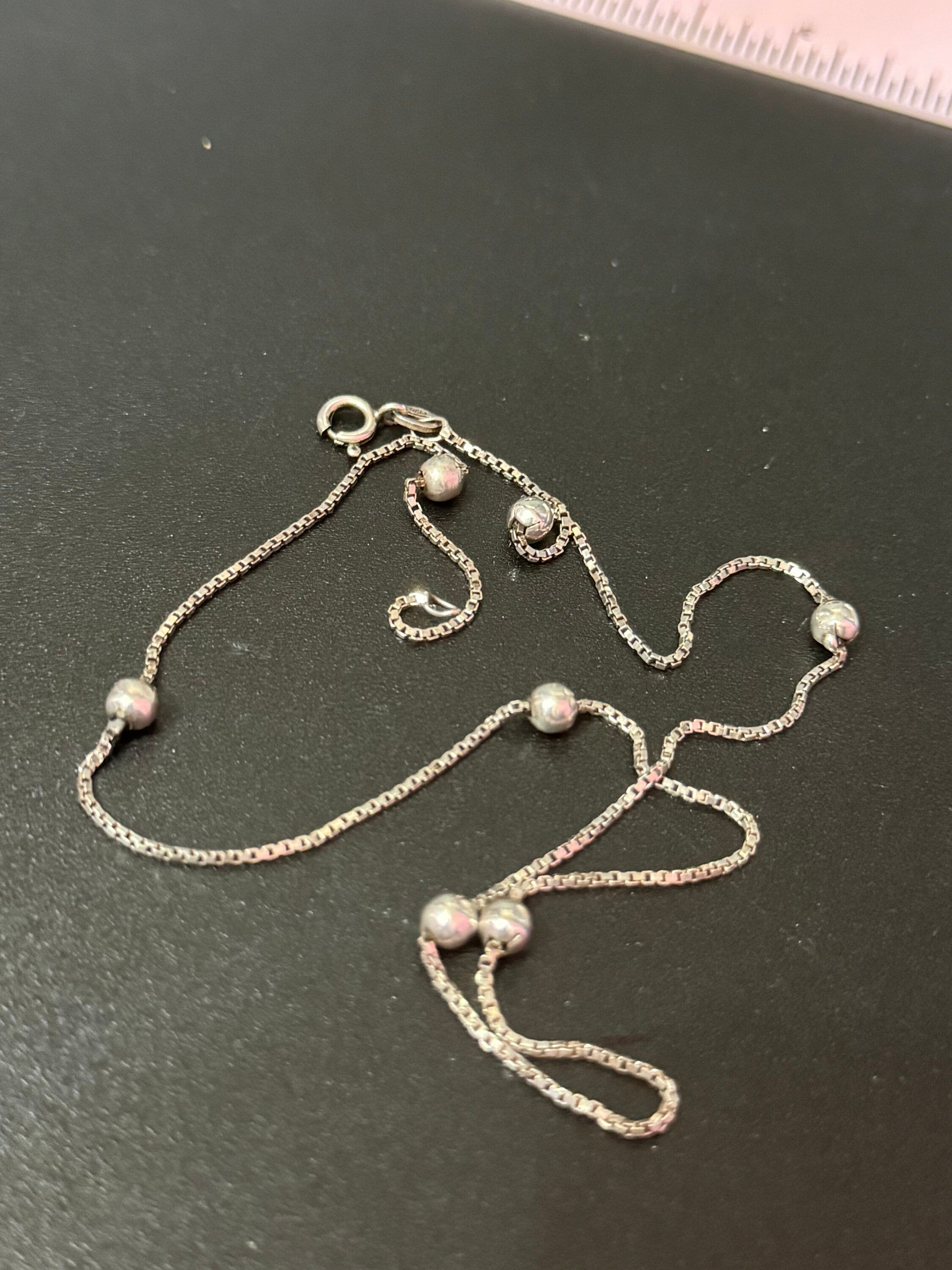 Plain simple fine 925 Sterling silver ball bead box chain necklace 4.5 gm 45cm