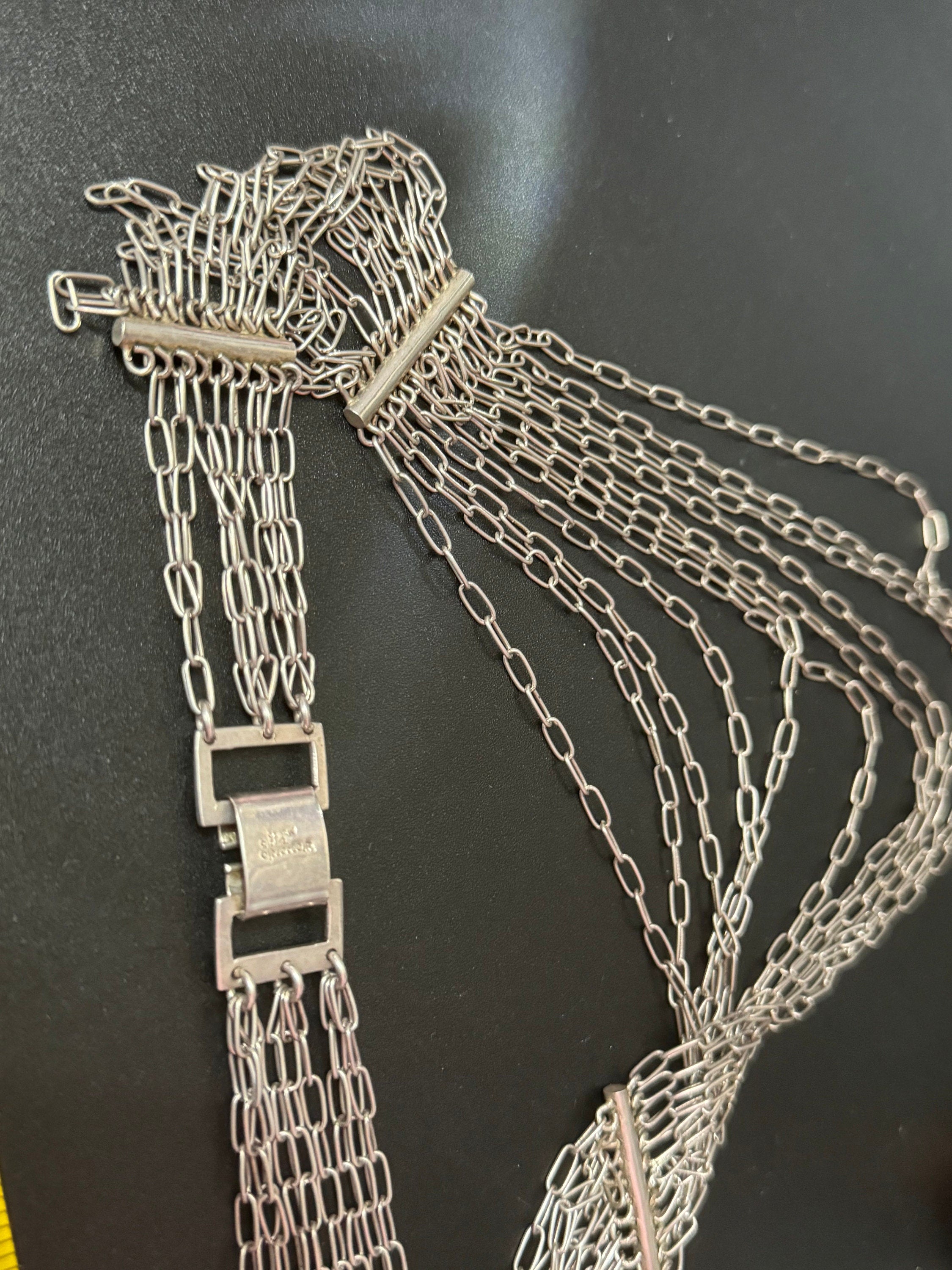 Vintage Mexican Sterling Silver Multi-Strand Bib Necklace