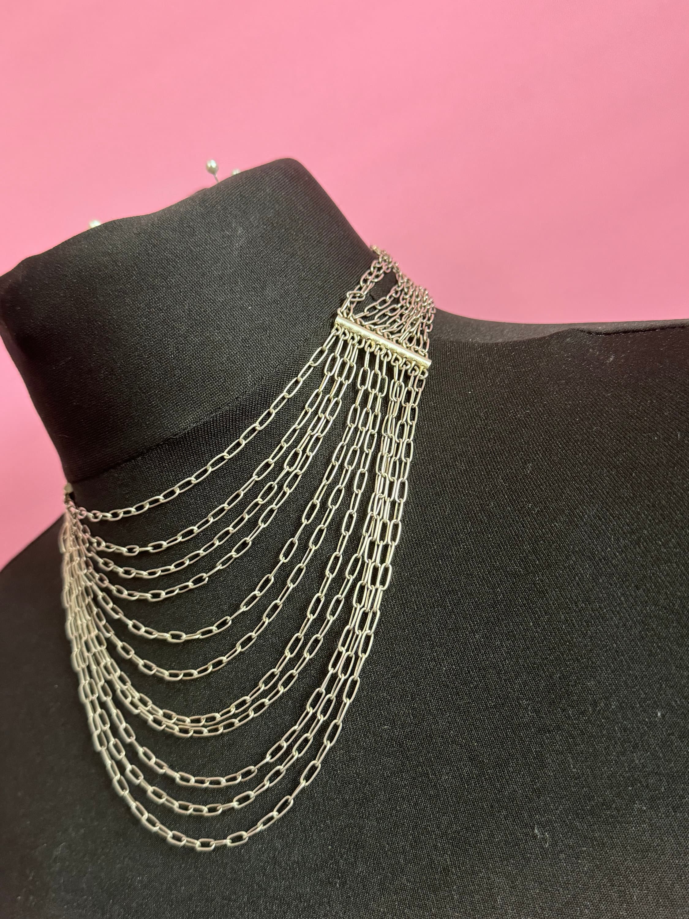 Vintage Mexican Sterling Silver Multi-Strand Bib Necklace
