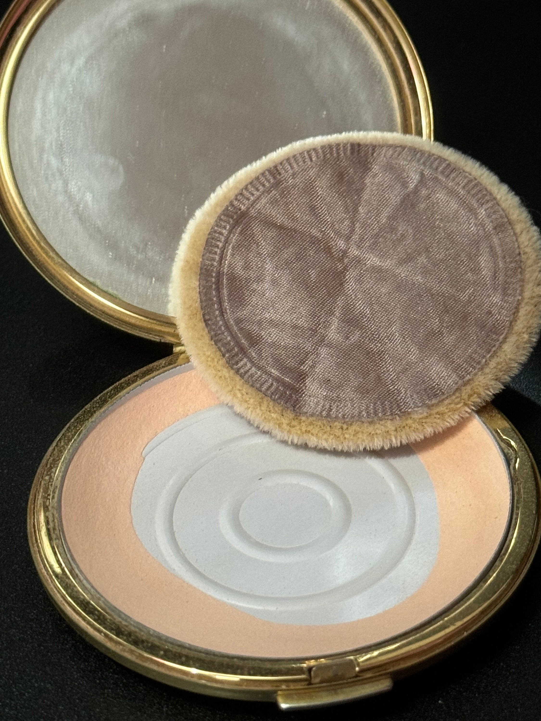 Red orange gold floral Stratton powder compact gold tone