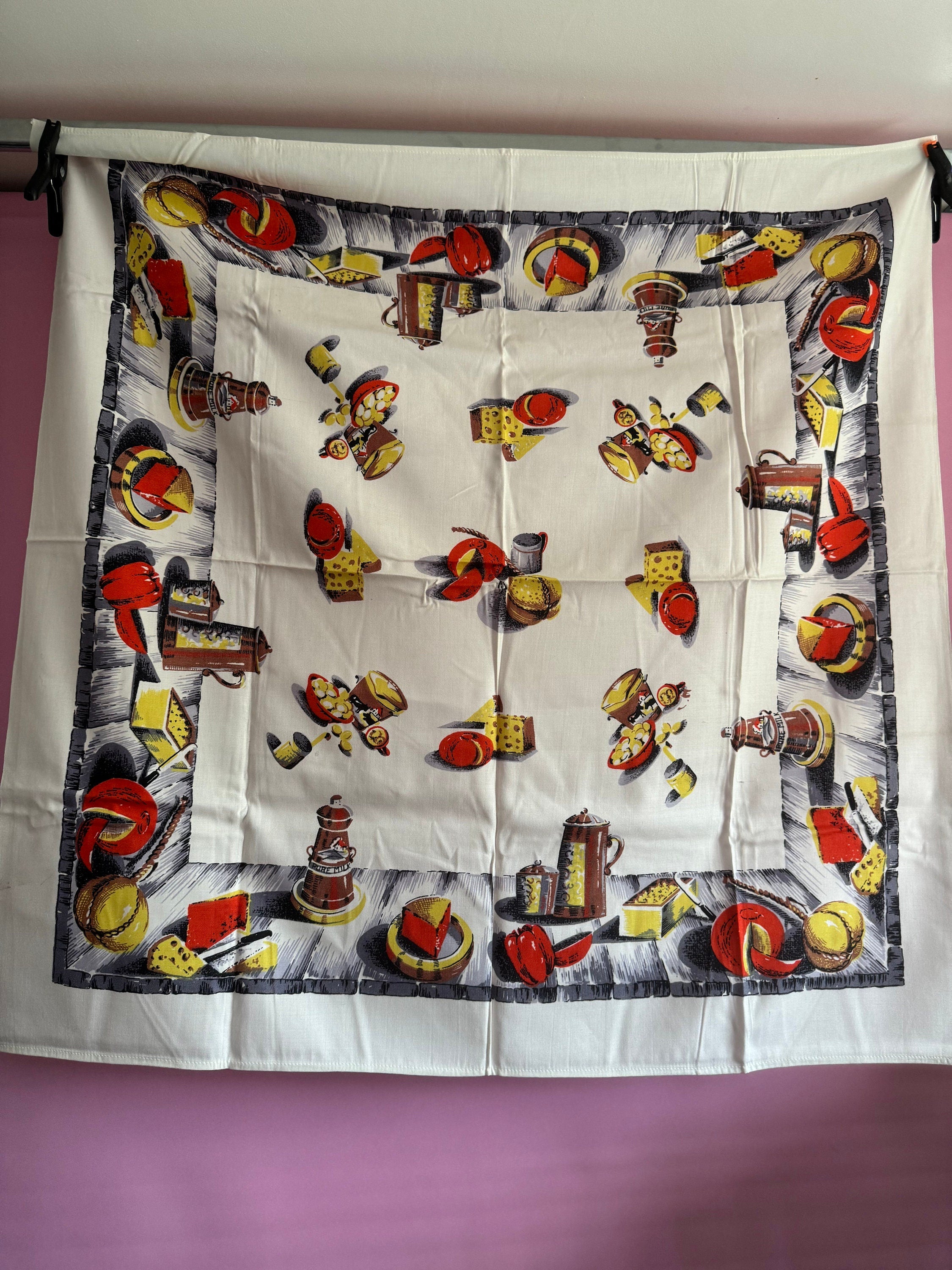 36” novelty cheese cheeses Vintage printed souvenir tablecloth