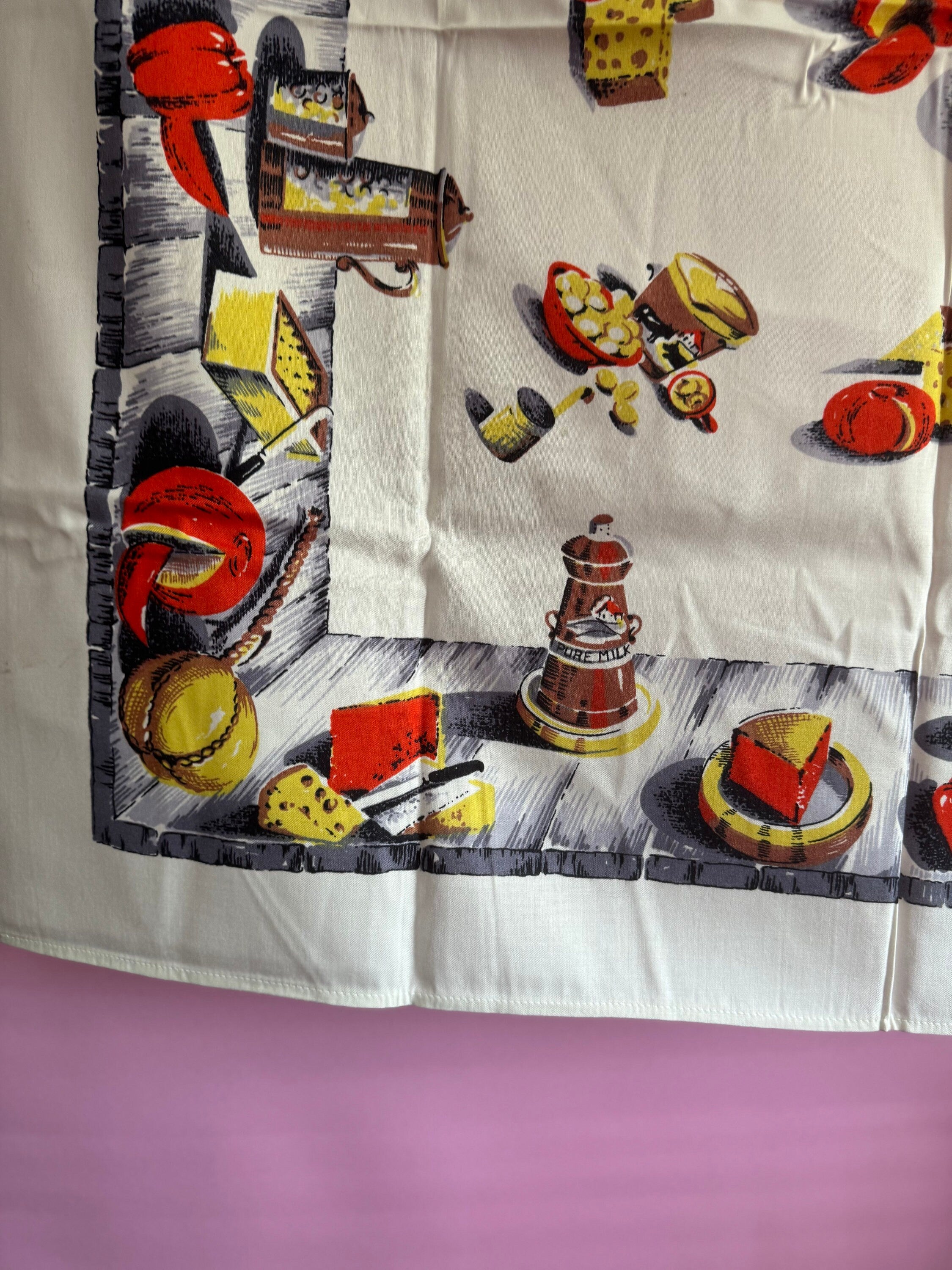 36” novelty cheese cheeses Vintage printed souvenir tablecloth