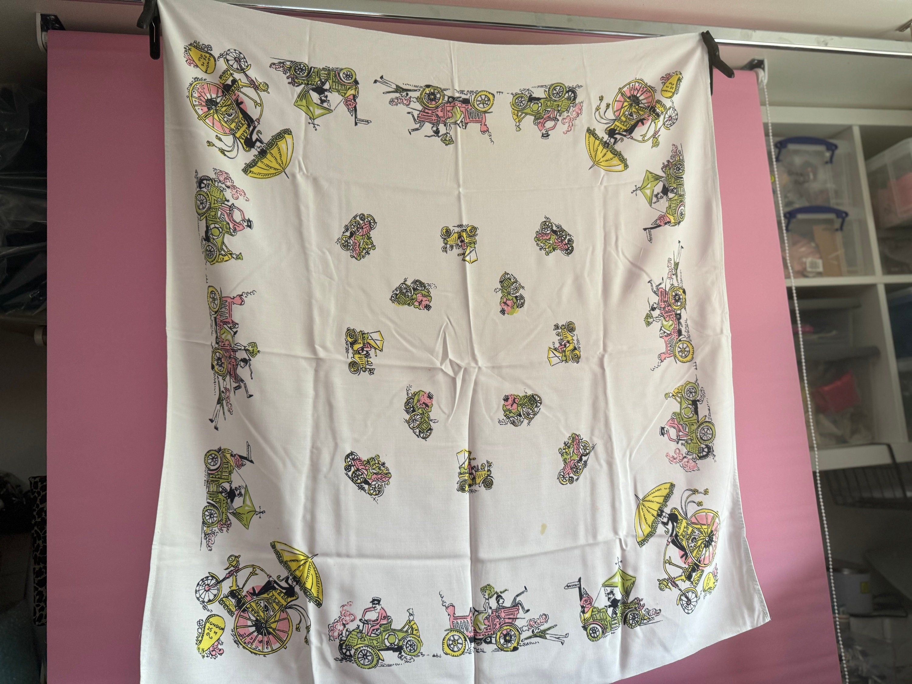 32” old cars transport Vintage printed tablecloth for tea party