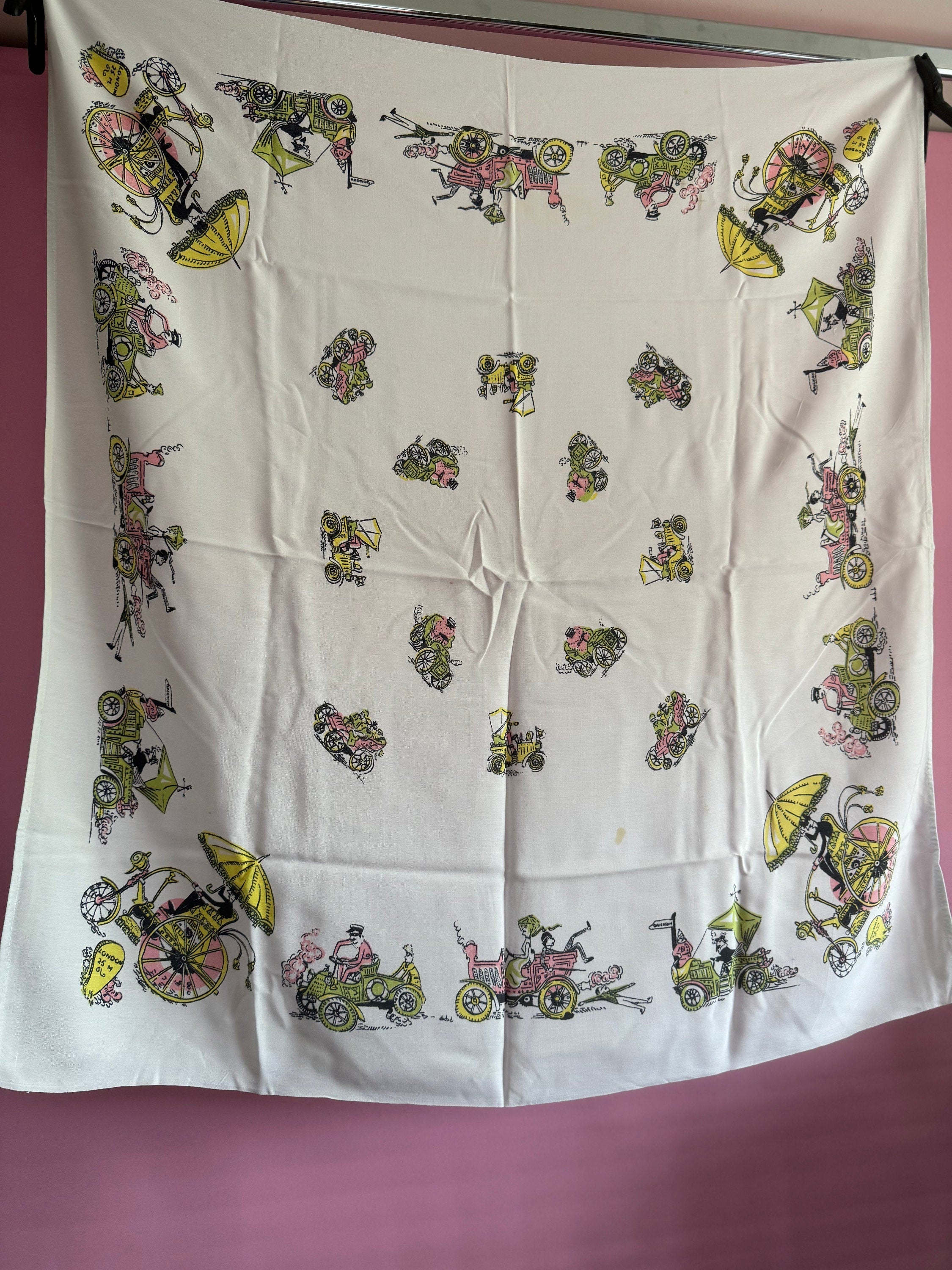 32” old cars transport Vintage printed tablecloth for tea party