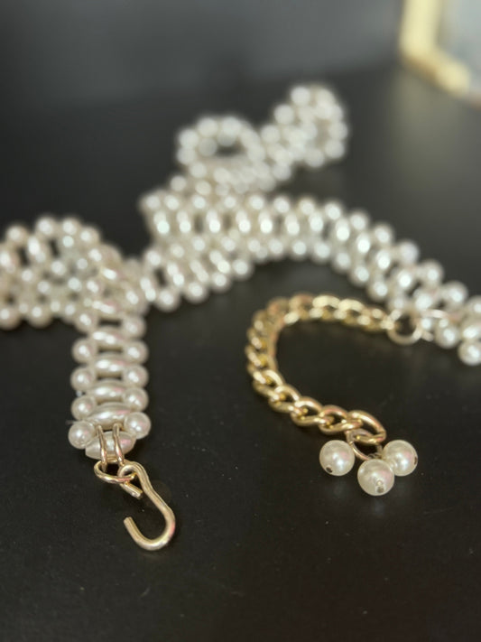 85-94cm Retro Ladies faux pearl gold tone beaded fashion chain belt