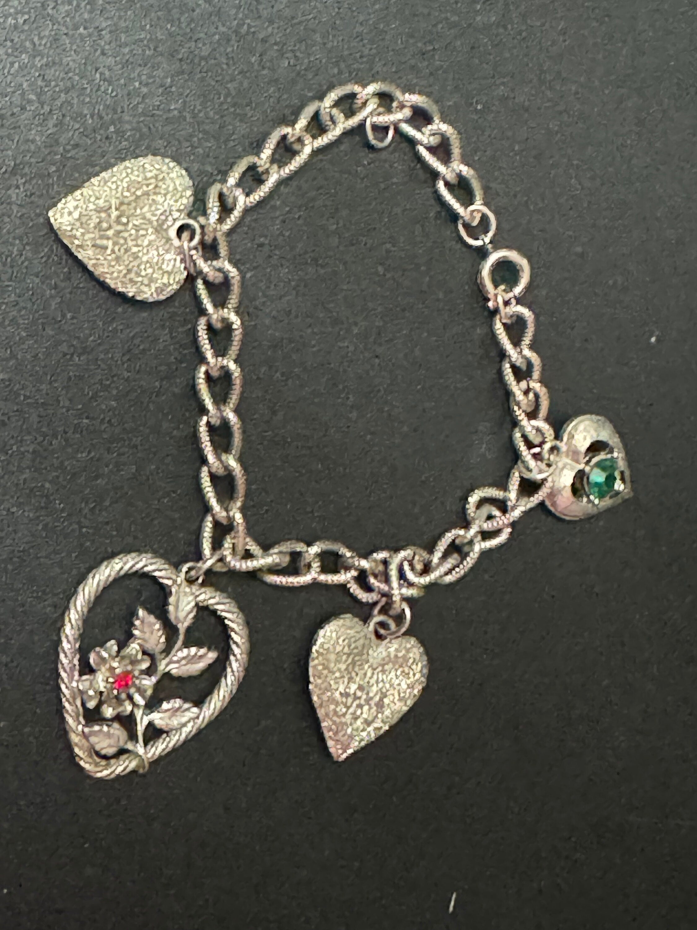 Vintage I love you charm bracelet Silver tone with hearts