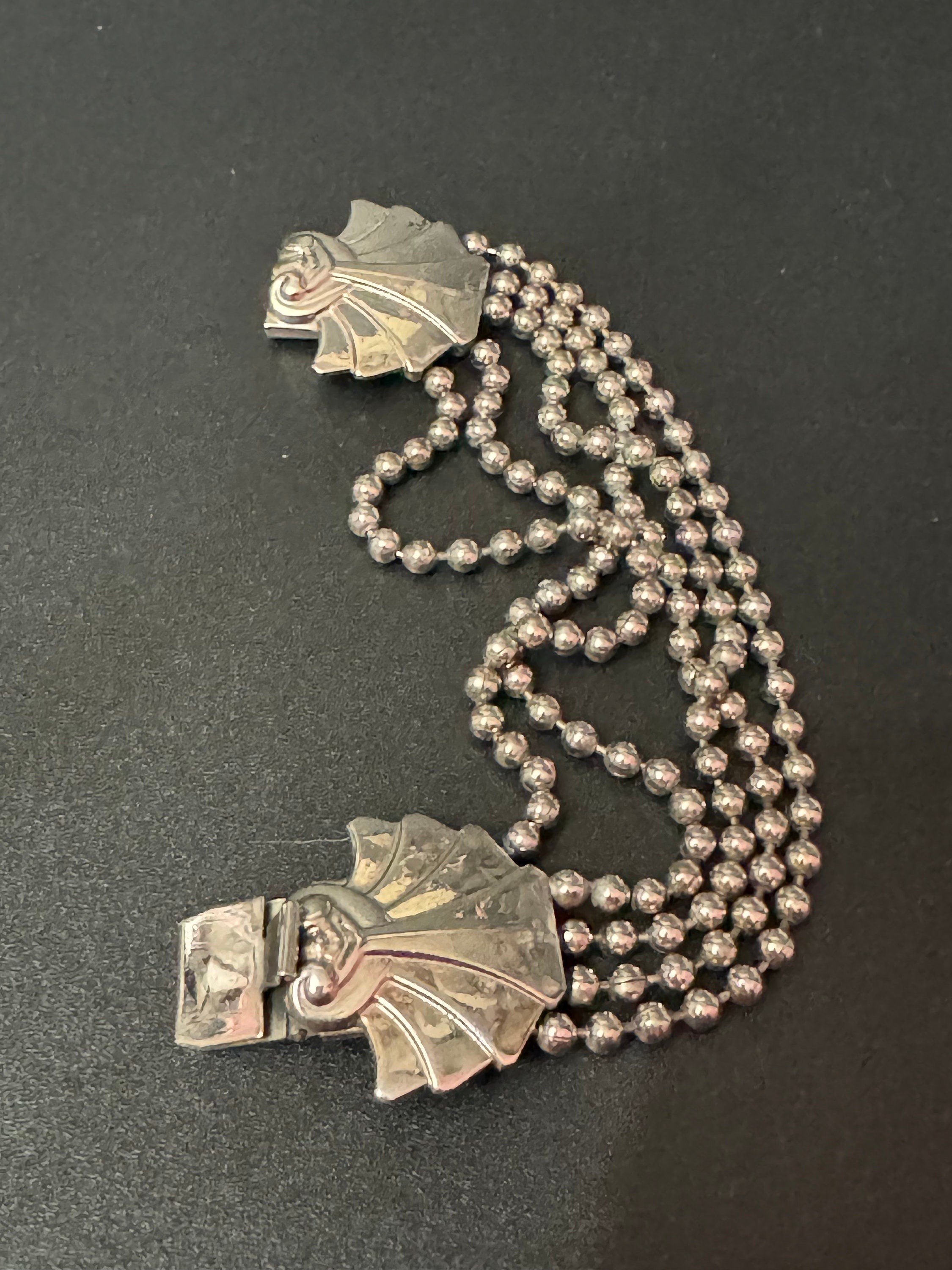 art deco geometric ball chain link Bracelet vintage