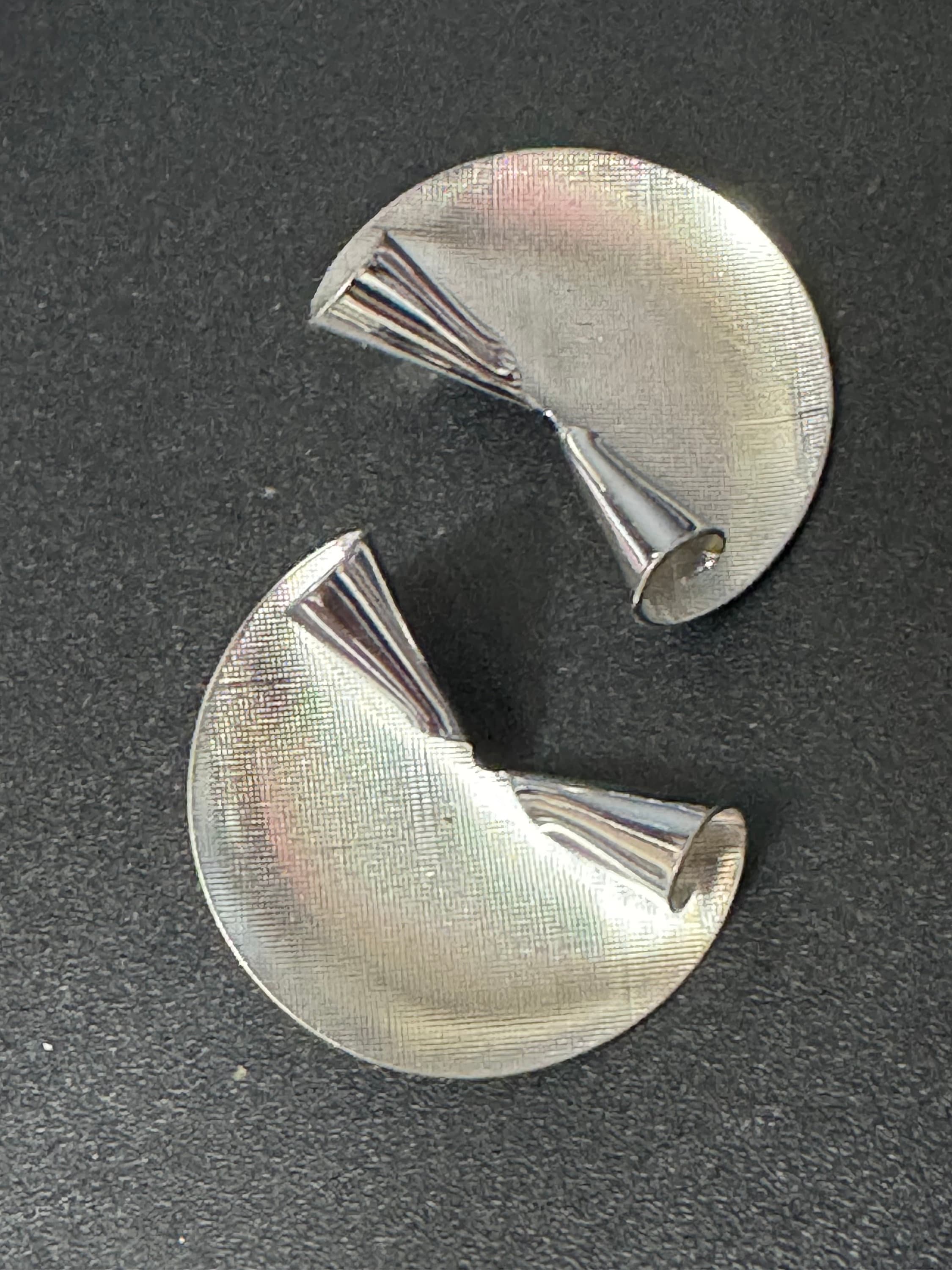 signed KIGU of London 3.5cm wide silver fan clip on earrings rhodium plated 1950s unused vintage