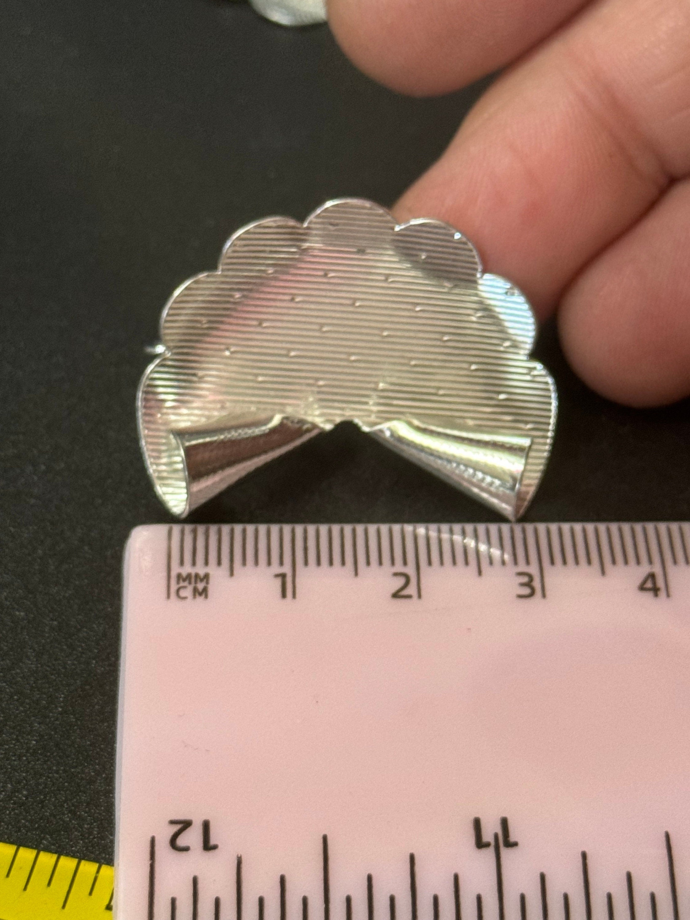 Signed KIGU of London 3.5cm fan earrings rhodium plated vintage old shop stock 1950s-1960s unused