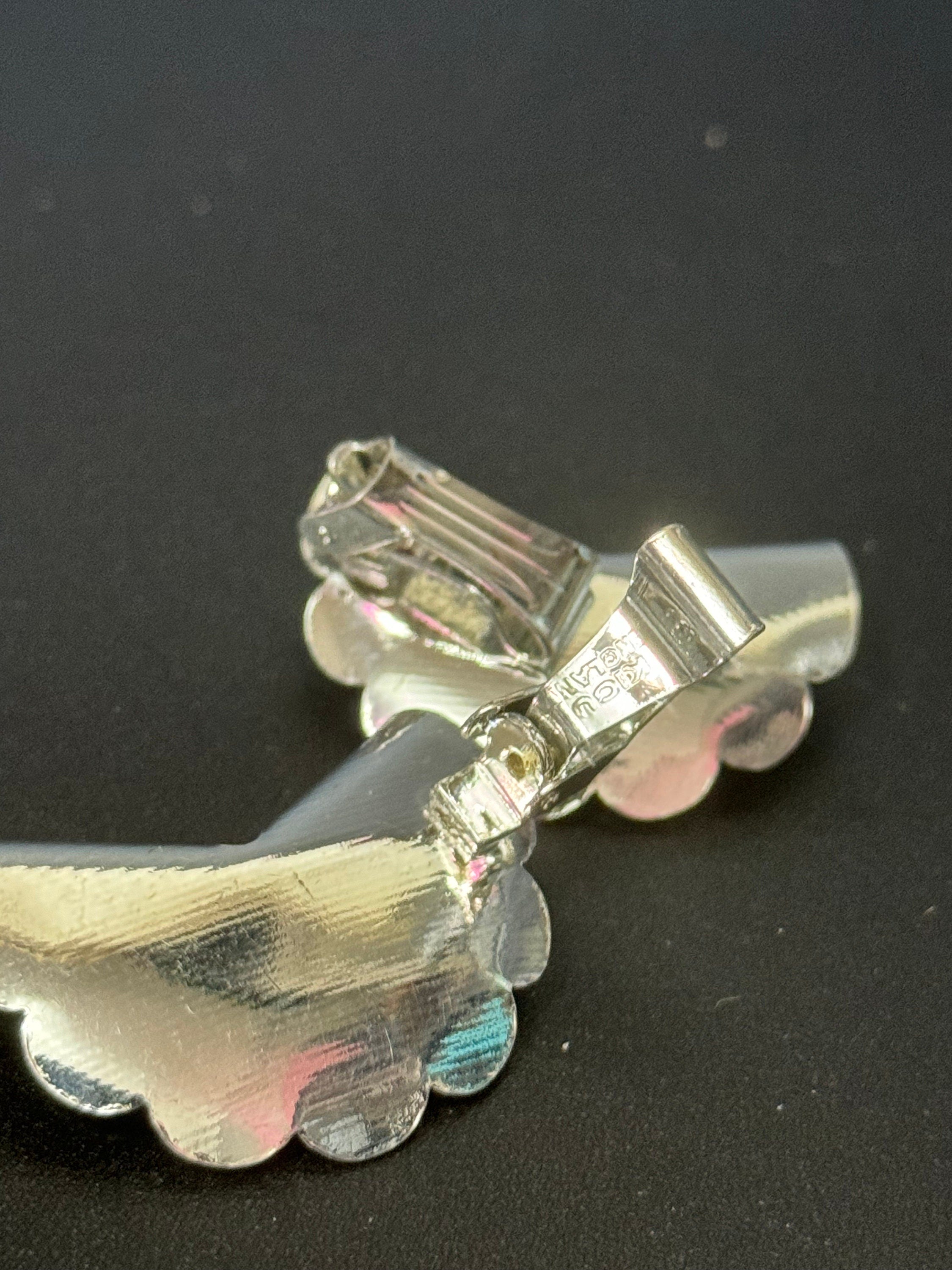 Signed KIGU of London 3.5cm fan earrings rhodium plated vintage old shop stock 1950s-1960s unused