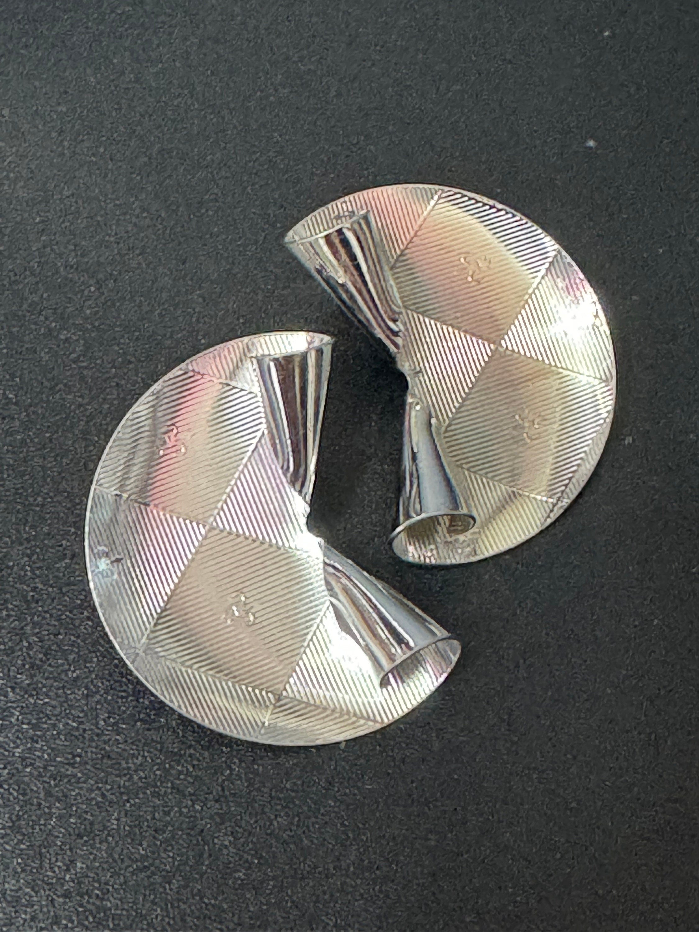 signed KIGU of London 3.5cm wide fan earrings rhodium plated 1950s-1960s unused