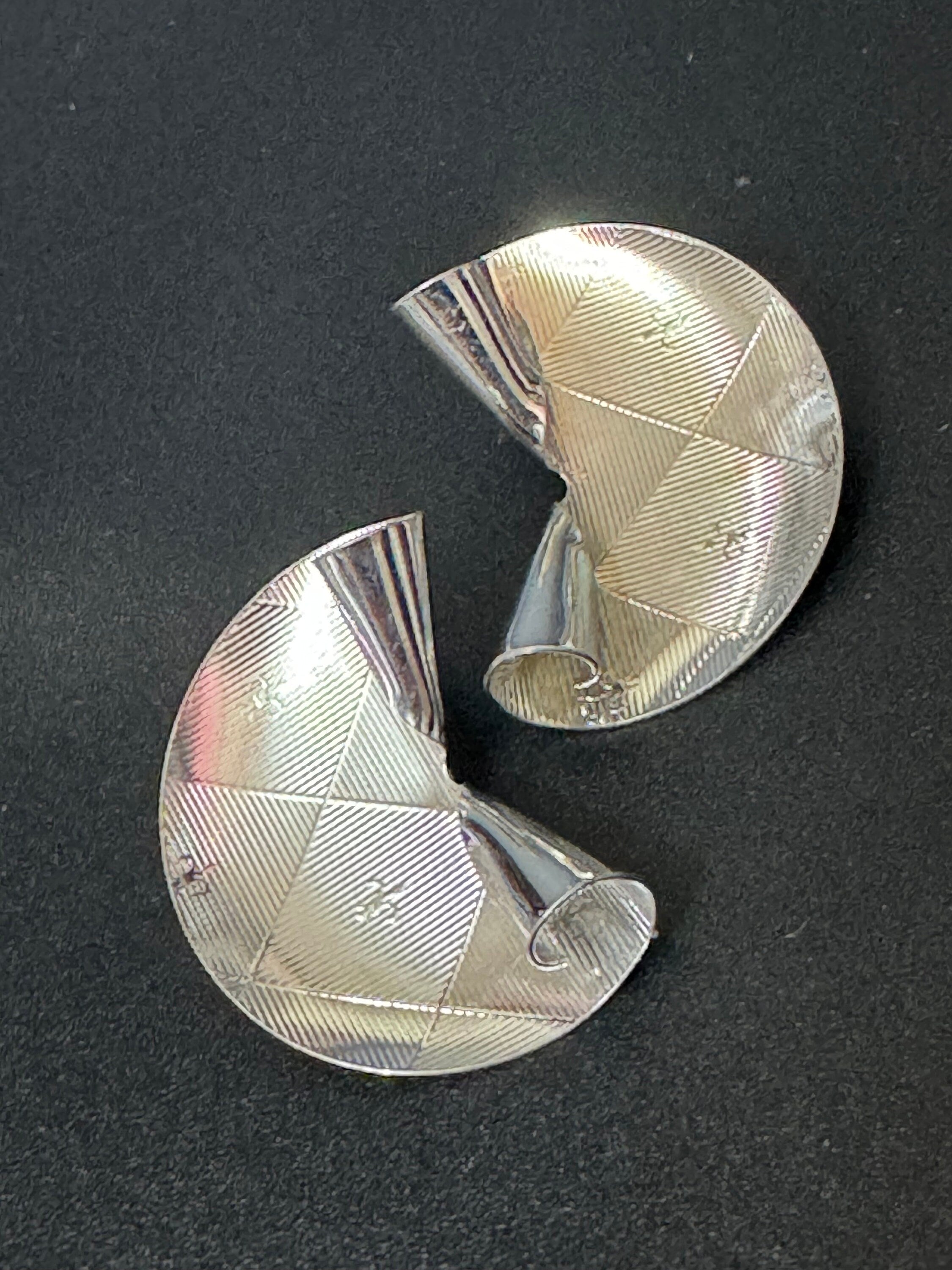 signed KIGU of London 3.5cm wide fan earrings rhodium plated 1950s-1960s unused