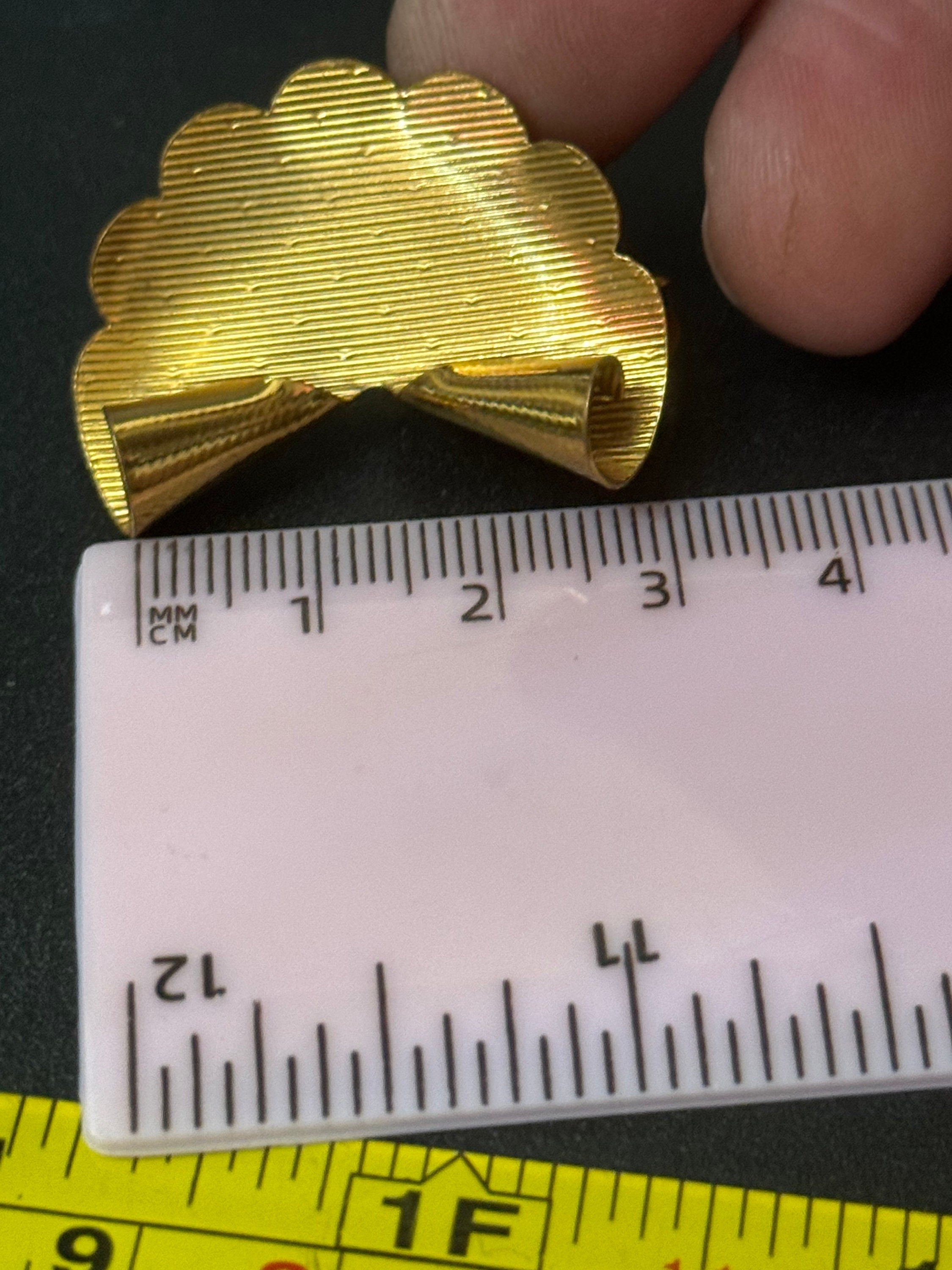 True vintage signed KIGU of London Scalloped oversized fan Clip on earrings 22ct gold plated old shop stock from 1950s