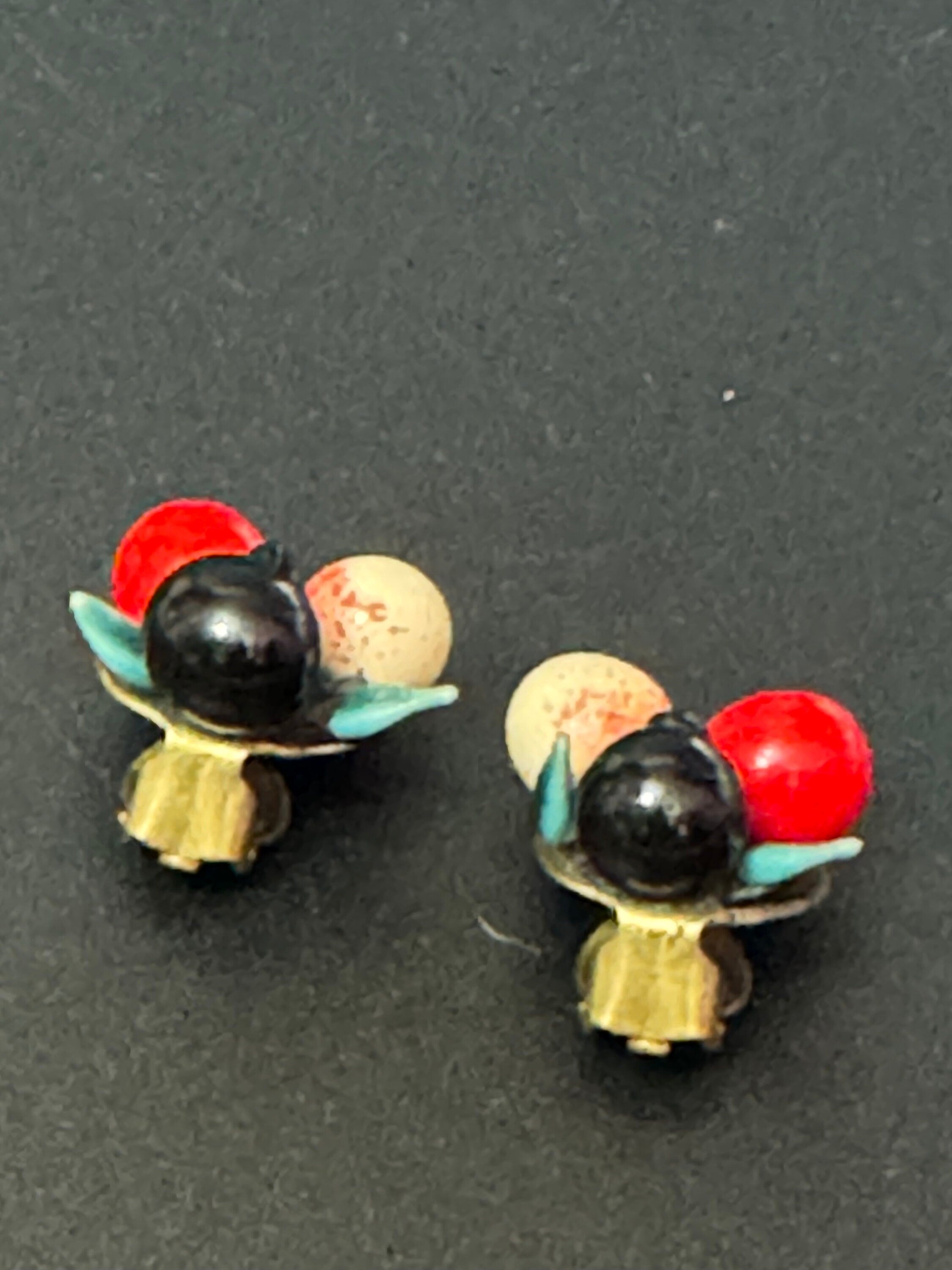 Antique FRUIT Basket clip on stud earrings 1930s