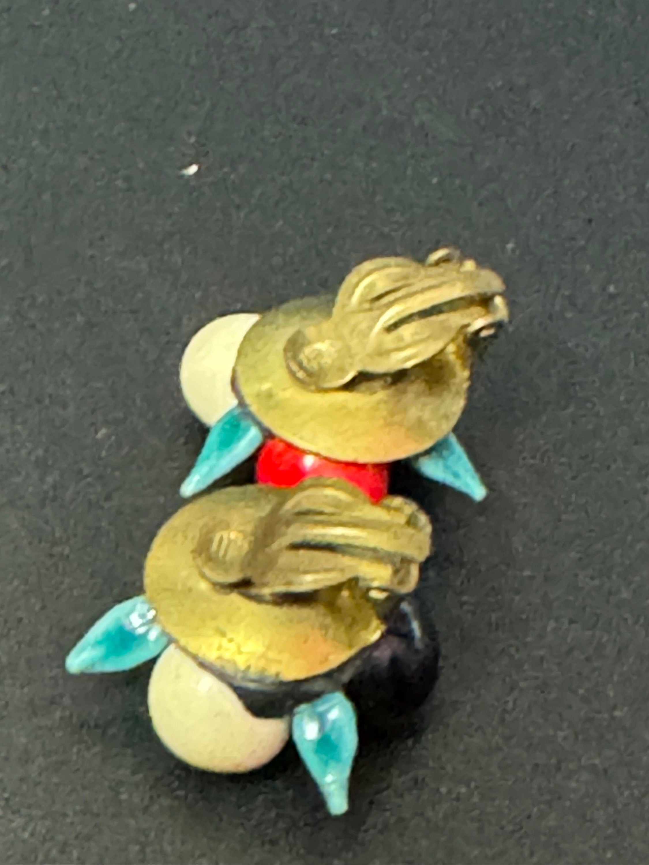 Antique FRUIT Basket clip on stud earrings 1930s