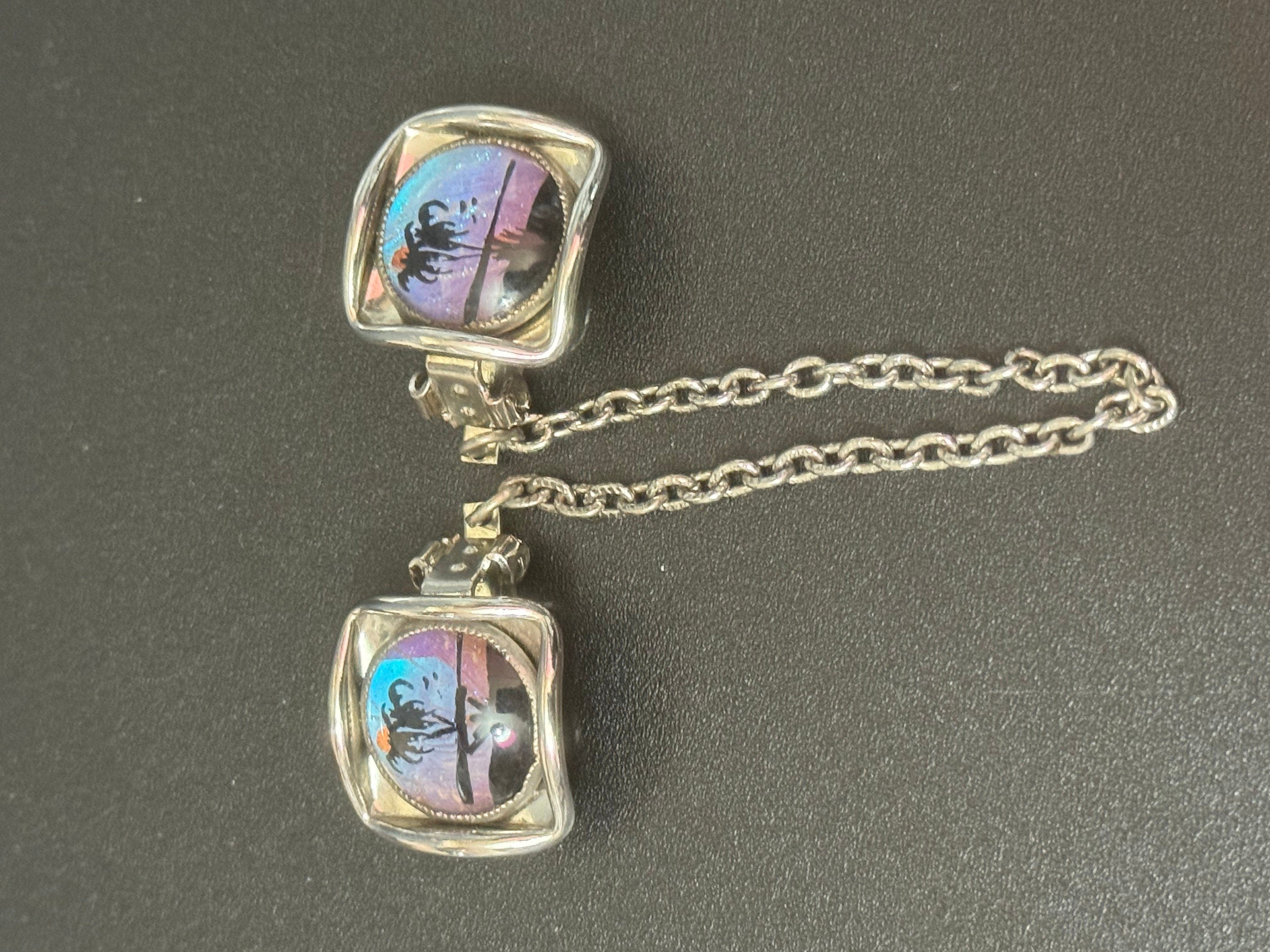 vintage Chrome butterfly wing tropical sweater guard clips