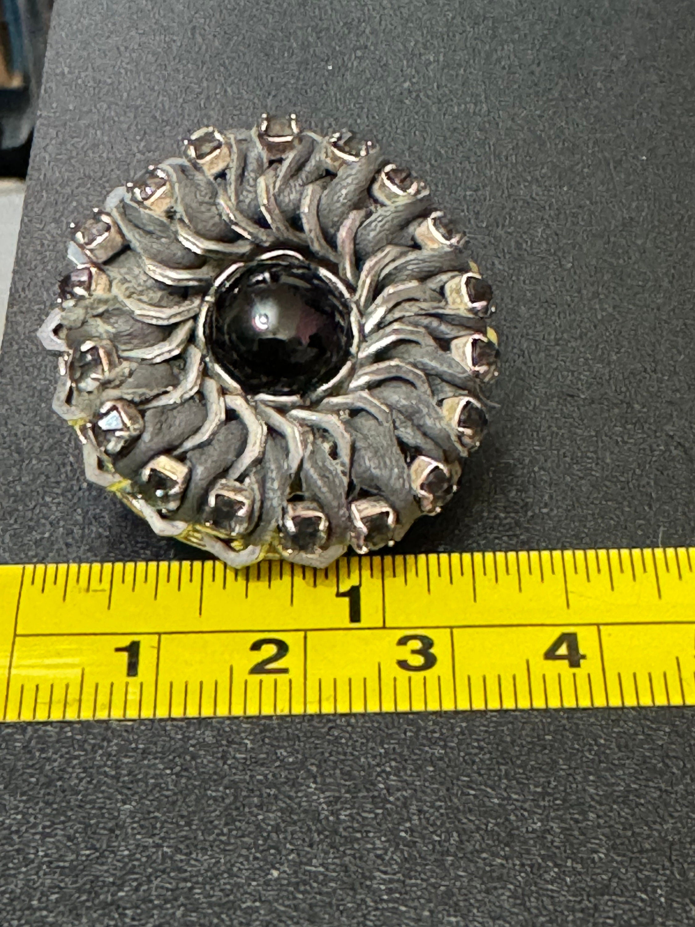 Retro Swarovski Crystal Grey leather silver tone oversized round button stud earrings designer