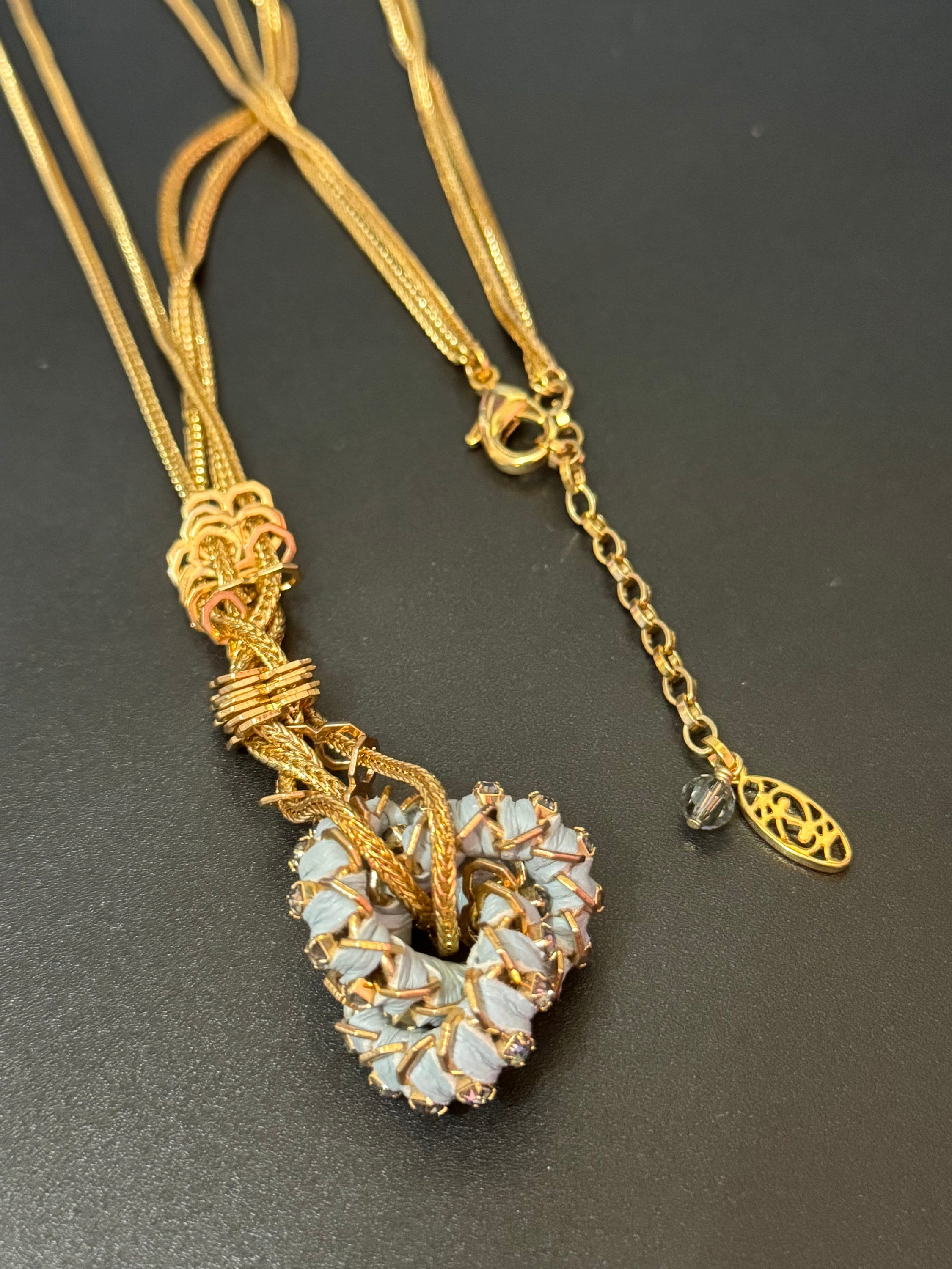 Swarovski Crystal Knot Pendant Necklace: Gold Tone & Japanese Silk Cord