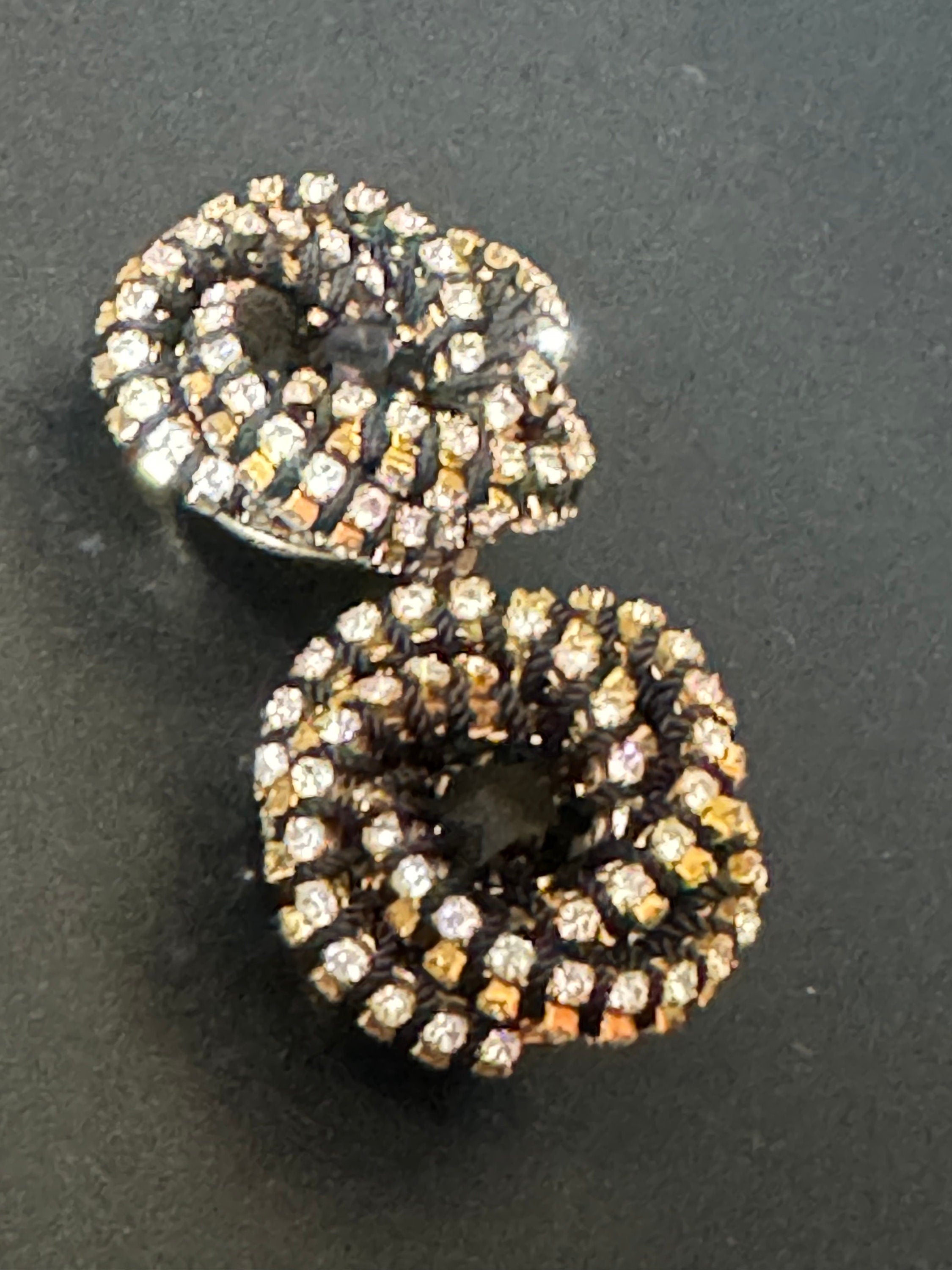 Retro Swarovski Crystal Clip On Earrings: Gold Knot, Japanese Silk Cord