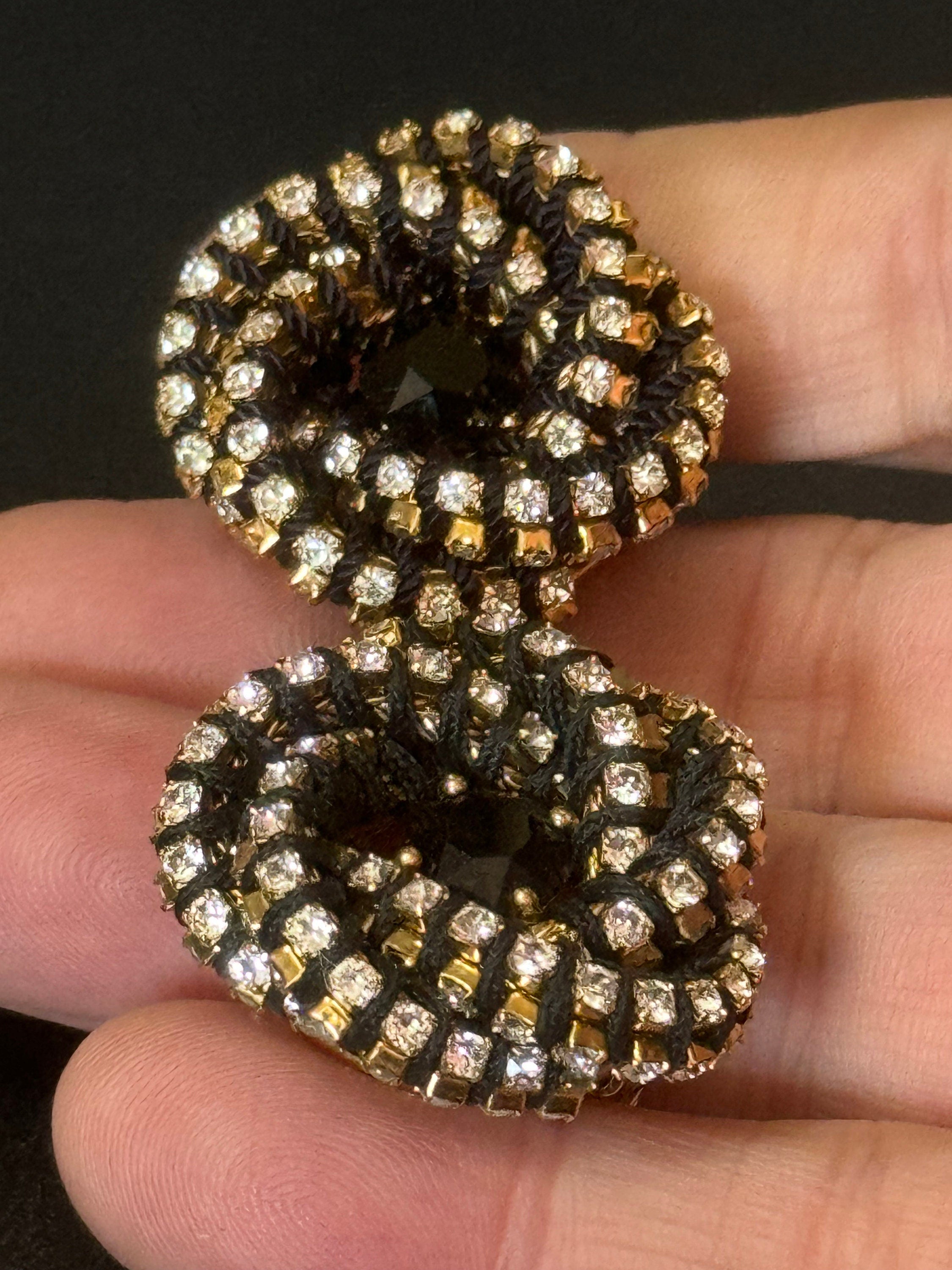 Retro Swarovski Crystal Clip On Earrings: Gold Knot, Japanese Silk Cord