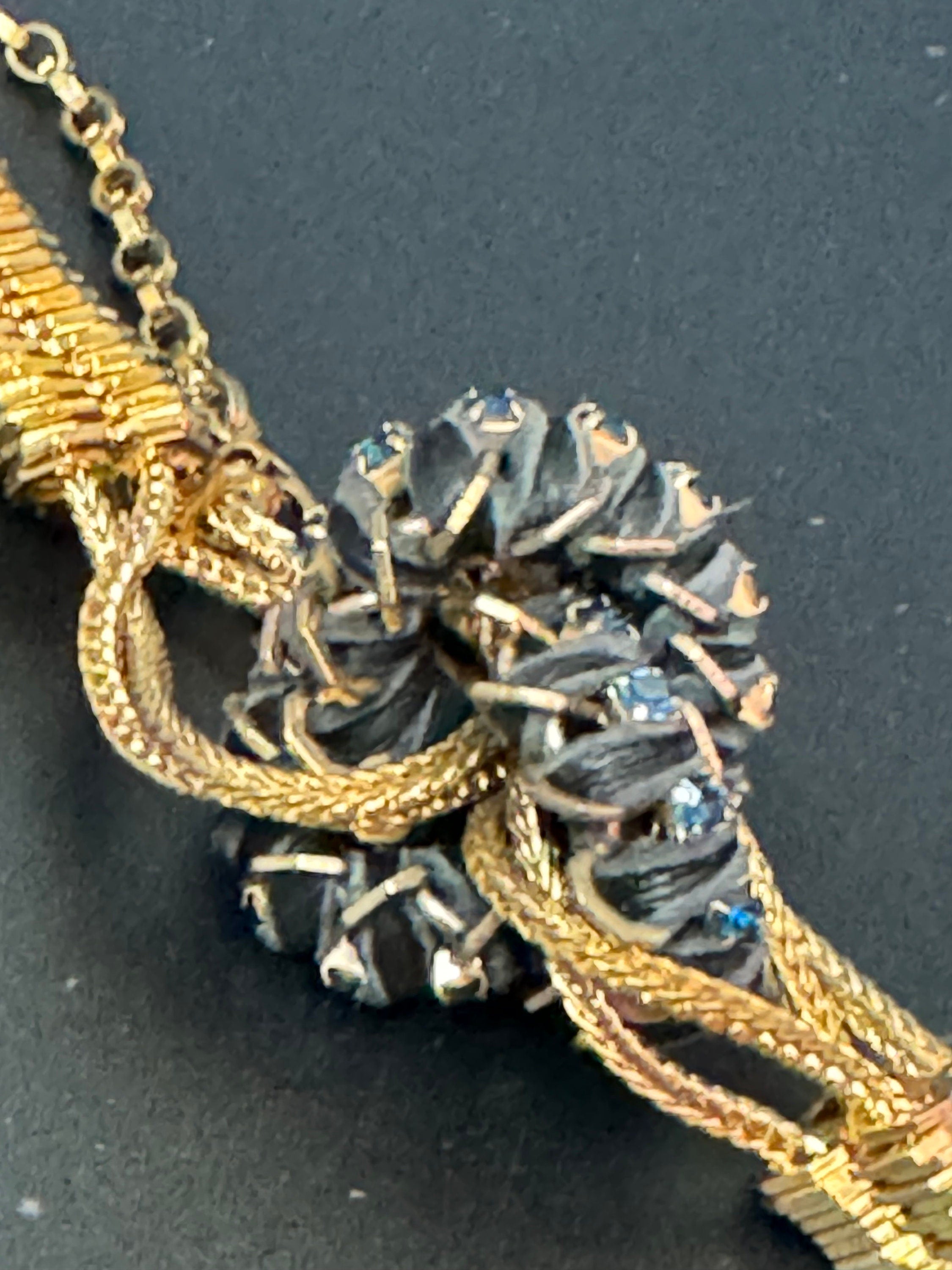 Retro black Swarovski Crystal silk cord gold tone cocktail knot bracelet designer