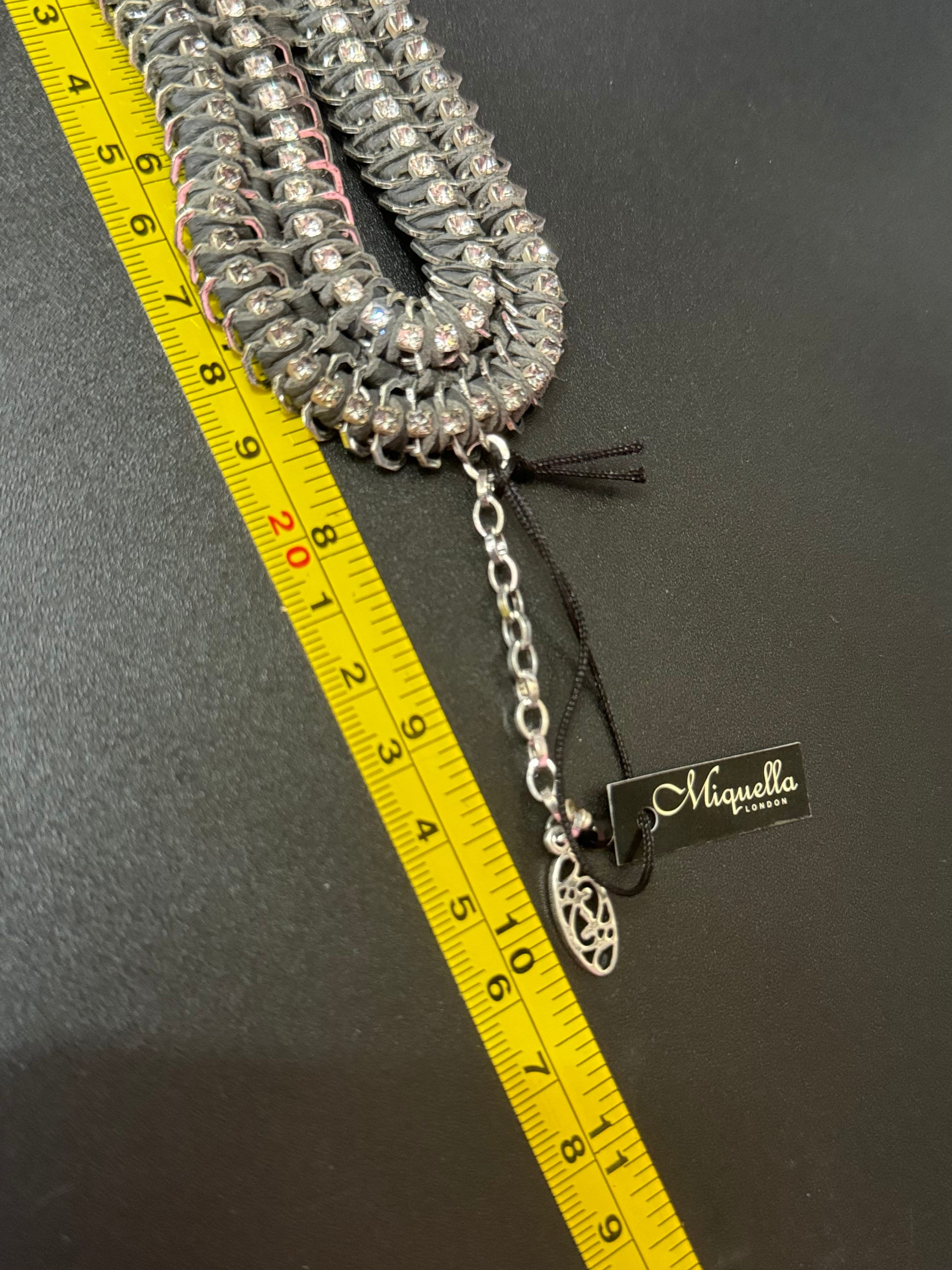 Retro grey & clear Swarovski Crystal diamanté and silk cord wide chunky cocktail bracelet designer