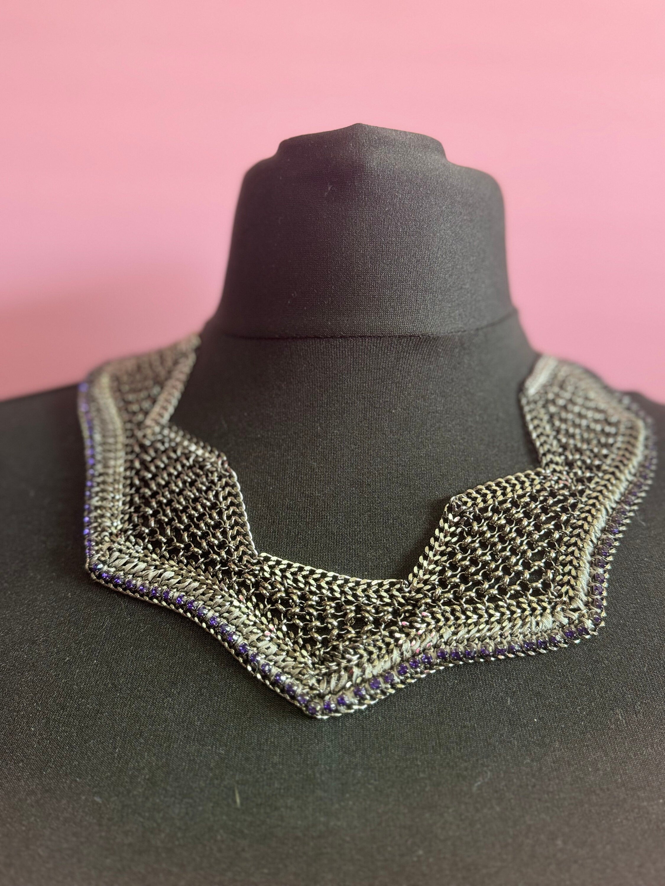 Swarovski Crystal Chainmail Choker: Retro Purple Diamanté Bib Necklace