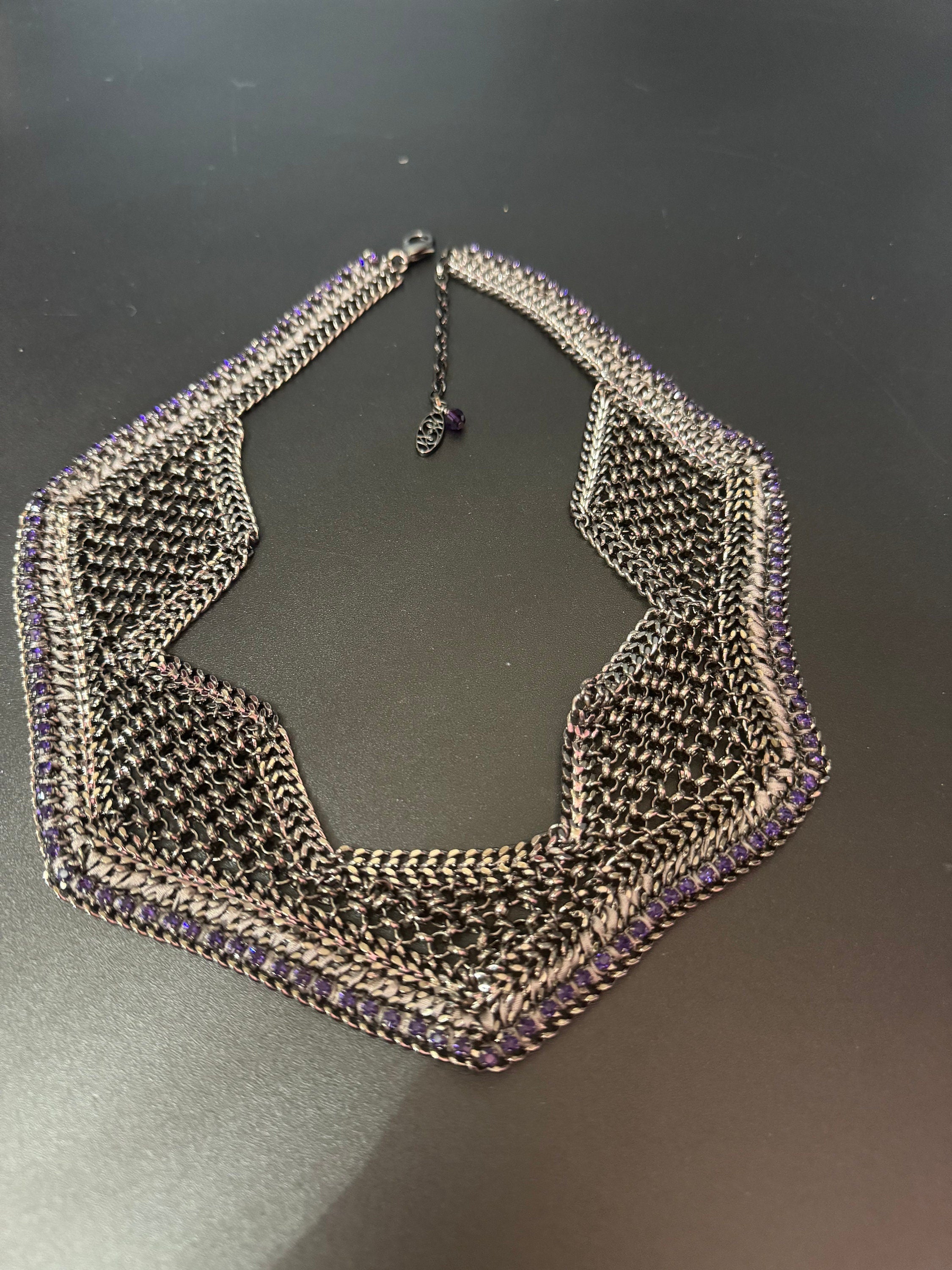 Swarovski Crystal Chainmail Choker: Retro Purple Diamanté Bib Necklace