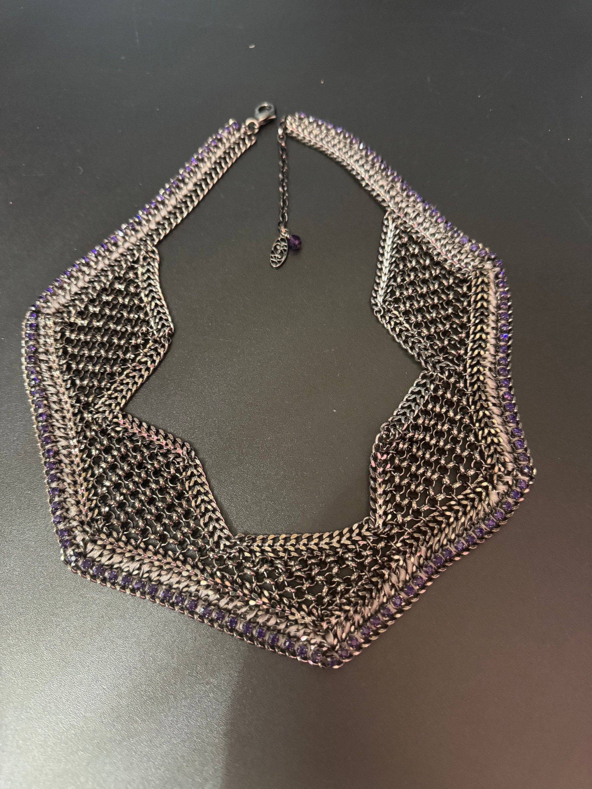 Swarovski Crystal Chainmail Choker: Retro Purple Diamanté Bib Necklace