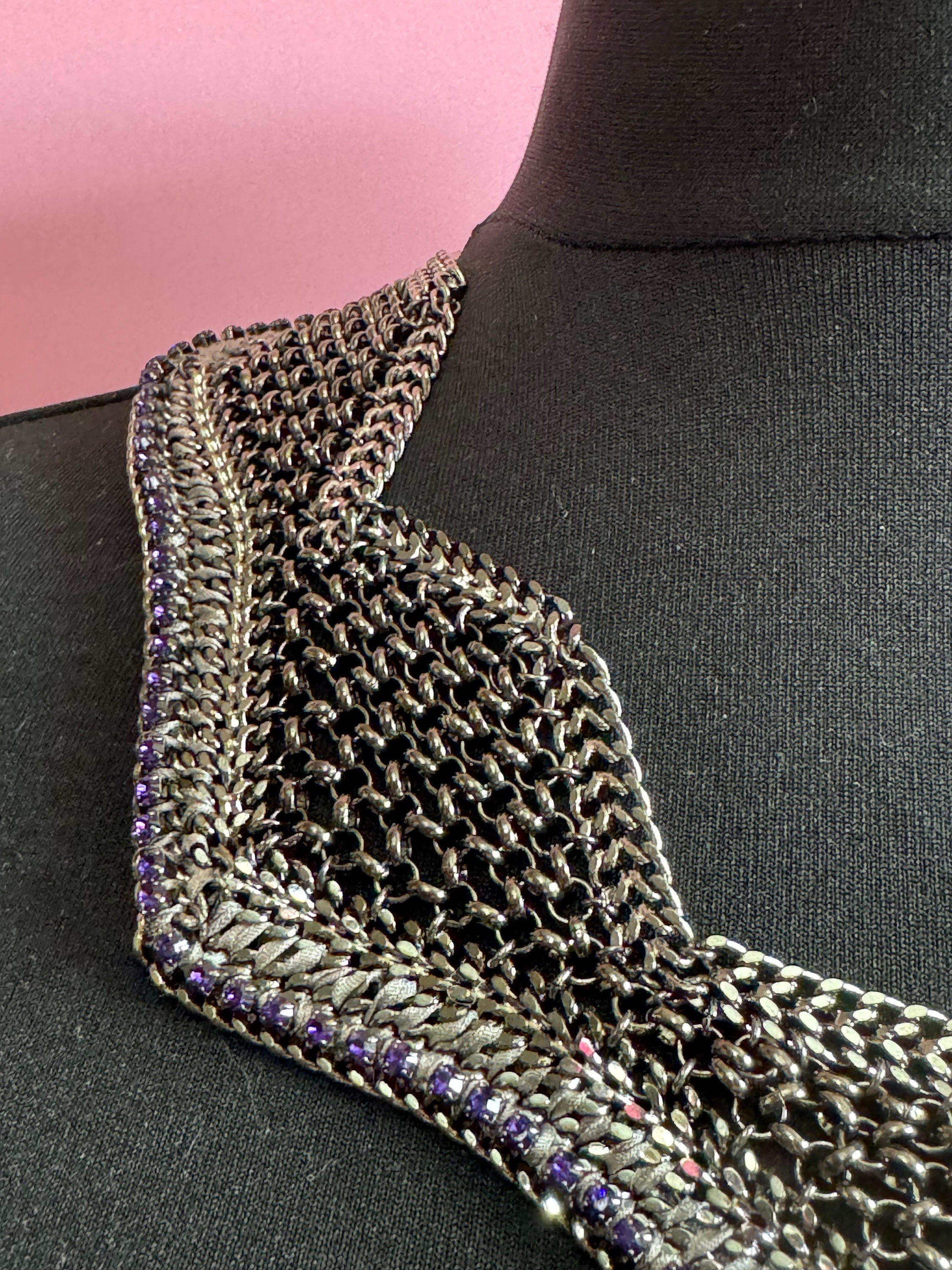 Swarovski Crystal Chainmail Choker: Retro Purple Diamanté Bib Necklace