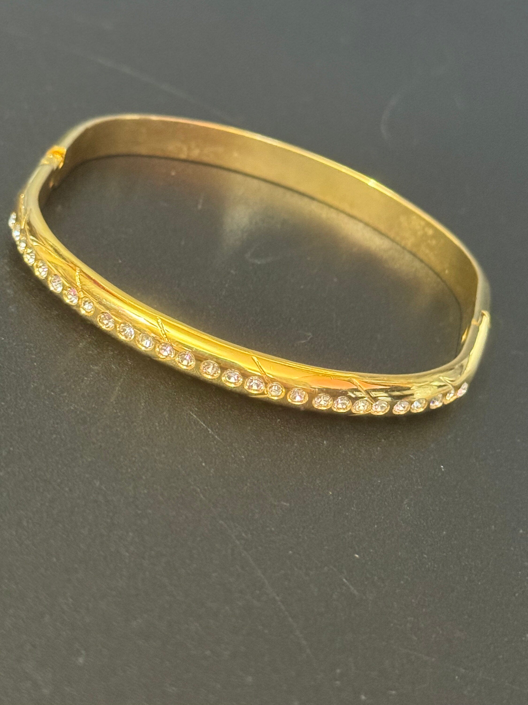 square clear diamanté crystal hinged clamper bangle