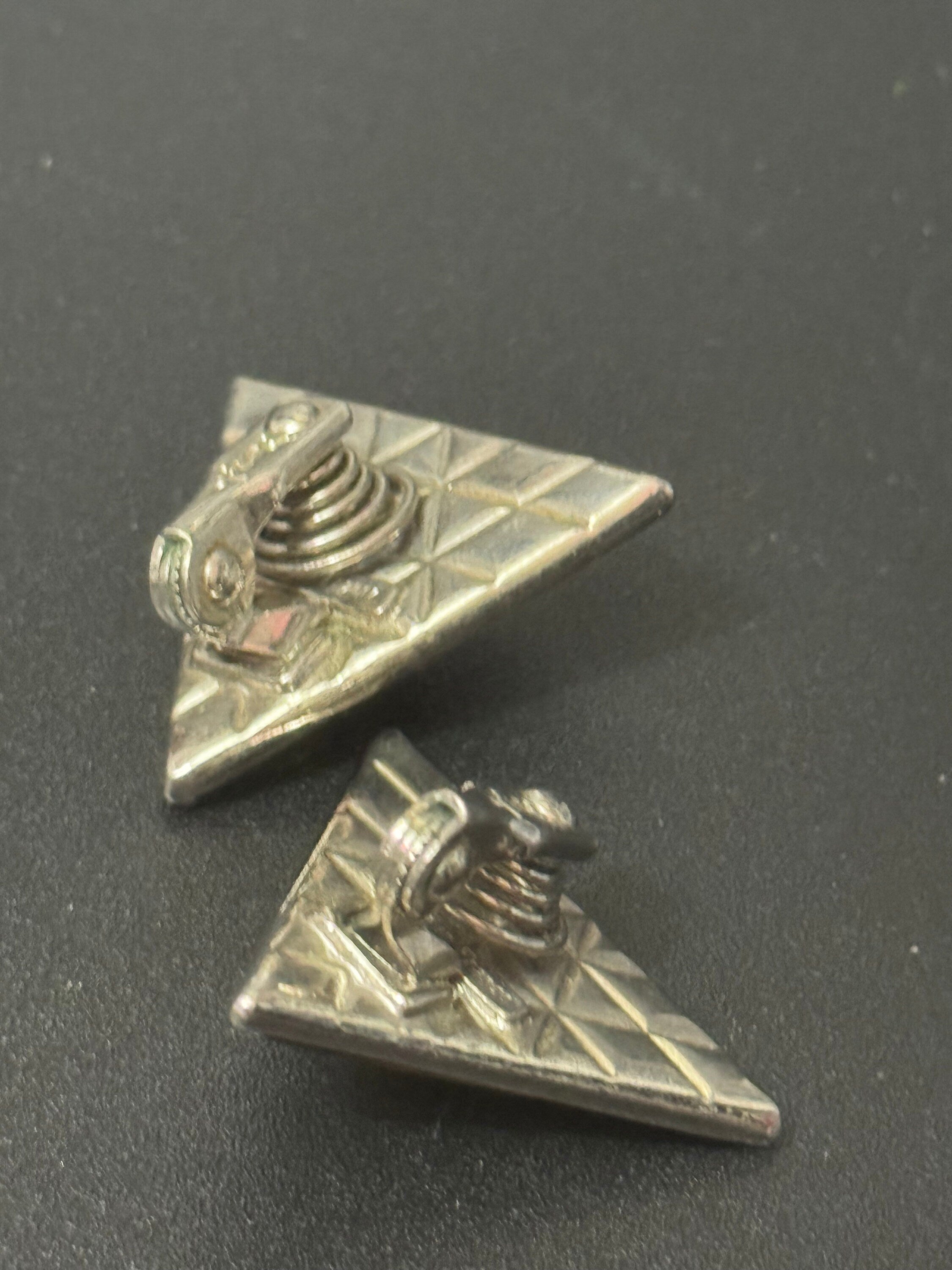 Vintage YSL Yves Saint Laurent 3cm silver tone triangle clip on earrings with yellow cabochons