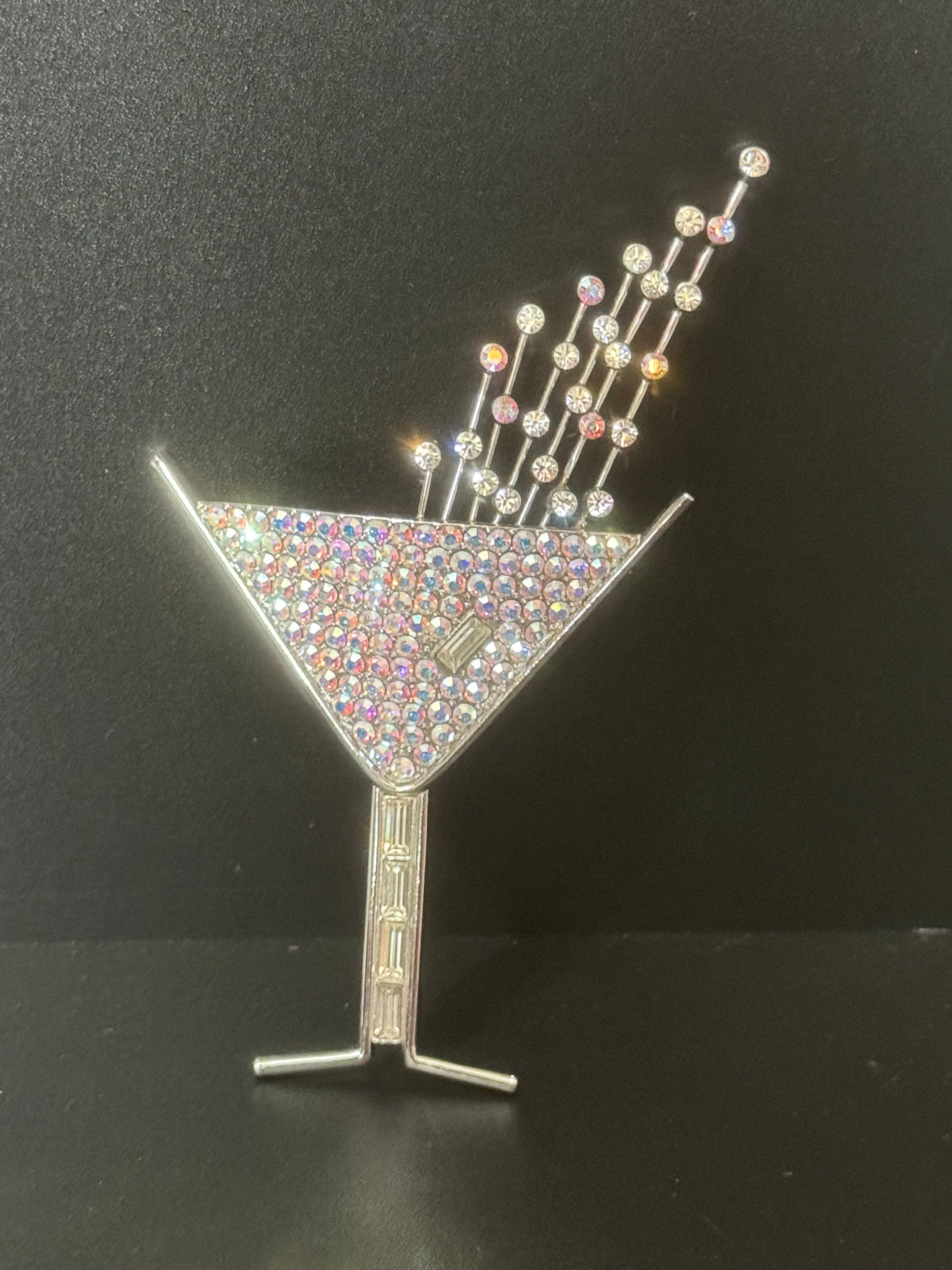 Signed butler and Wilson AB aurora borealis rainbow diamanté champagne cocktail glass brooch 12cm