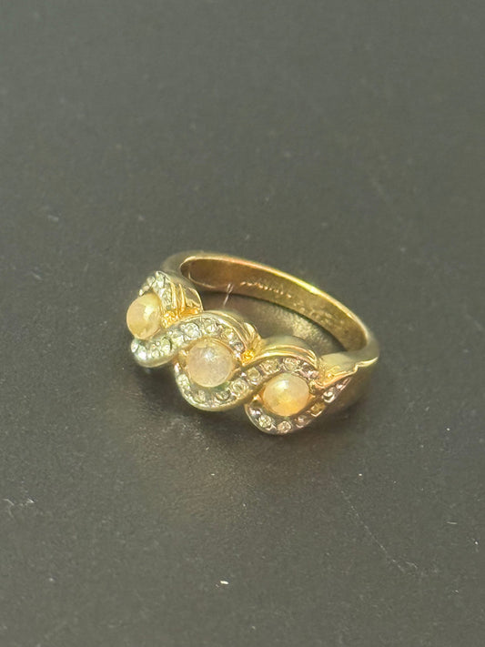 Uk size Q signed Joan rivers gold tone crystal Diamanté pink gemstone ring