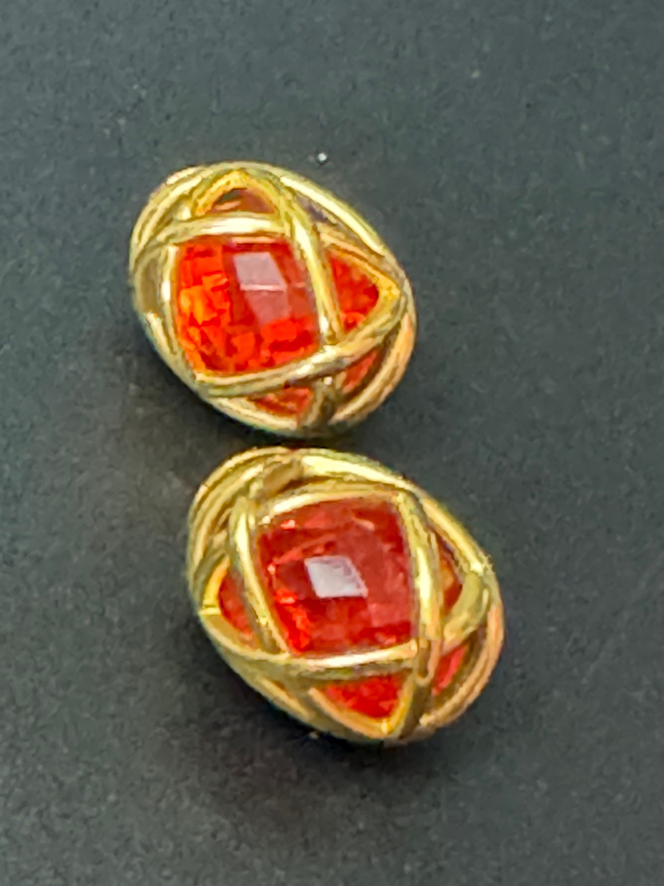 Signed Joan Rivers Ruby Red Cabochon Gold Tone Caged Earrings
