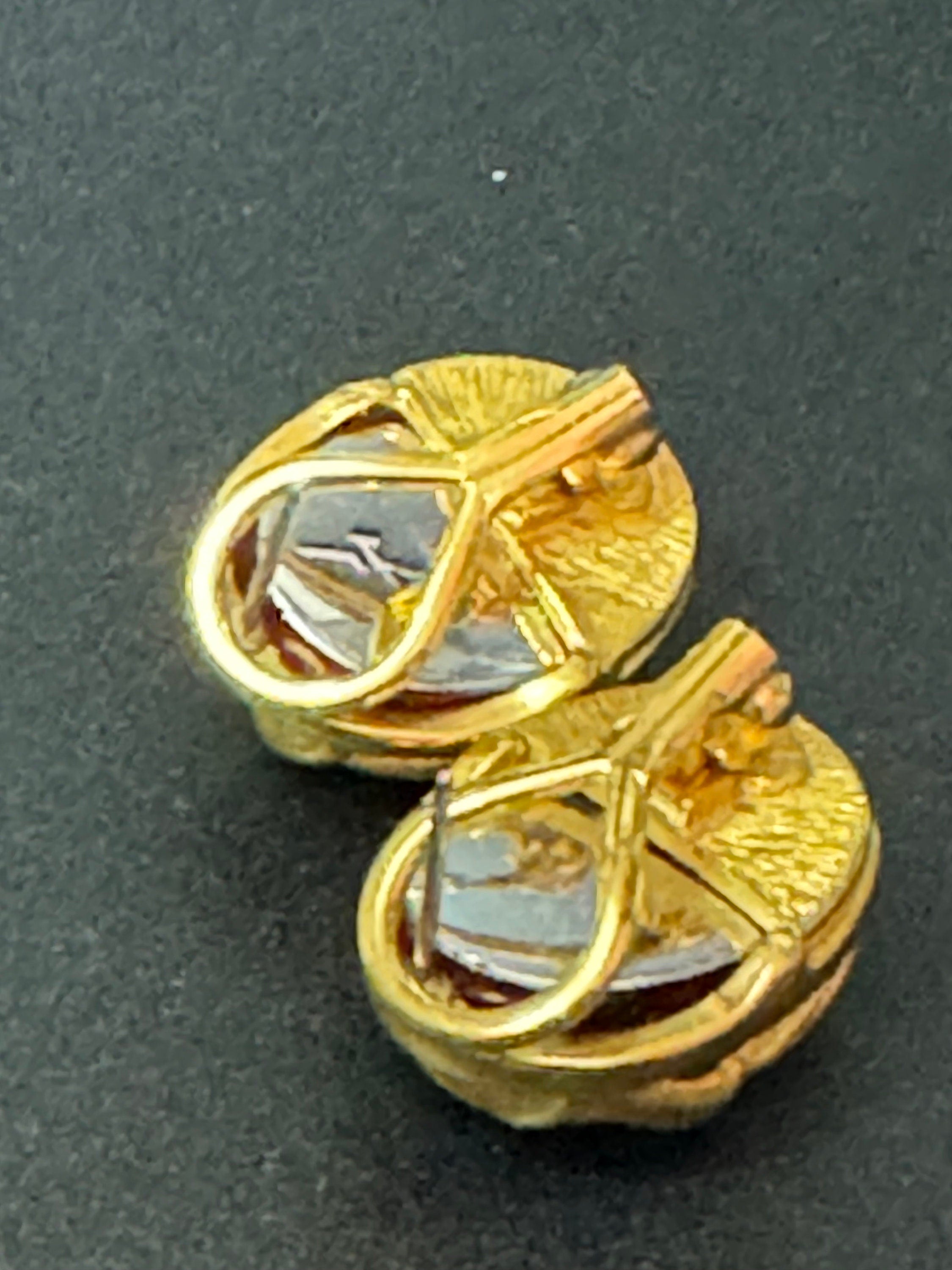 Signed Joan Rivers Ruby Red Cabochon Gold Tone Caged Earrings