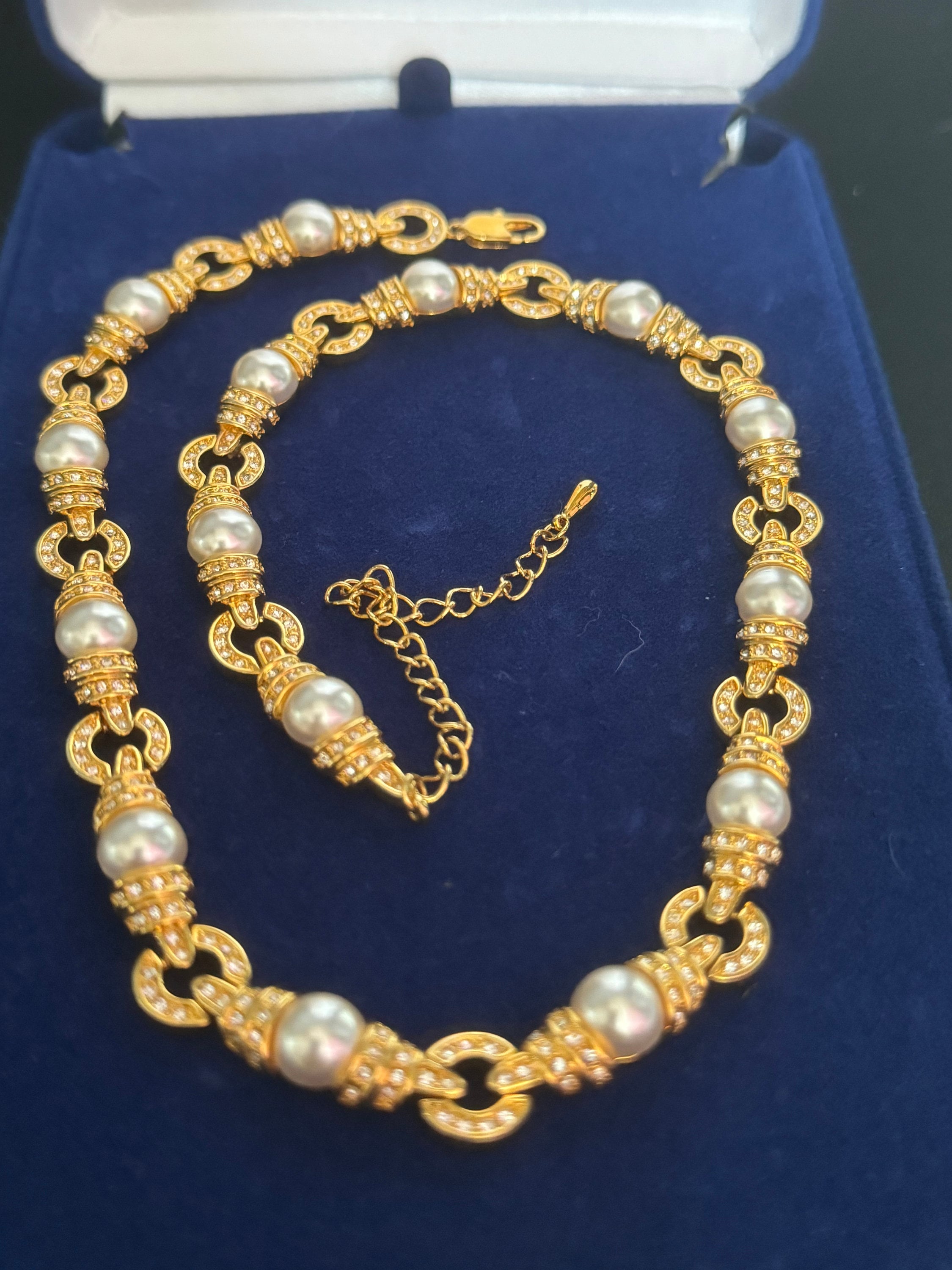 Designer Camrose and kross JBK high end rhinestone and pearl collar necklace Jacqueline bouvier Kennedy
