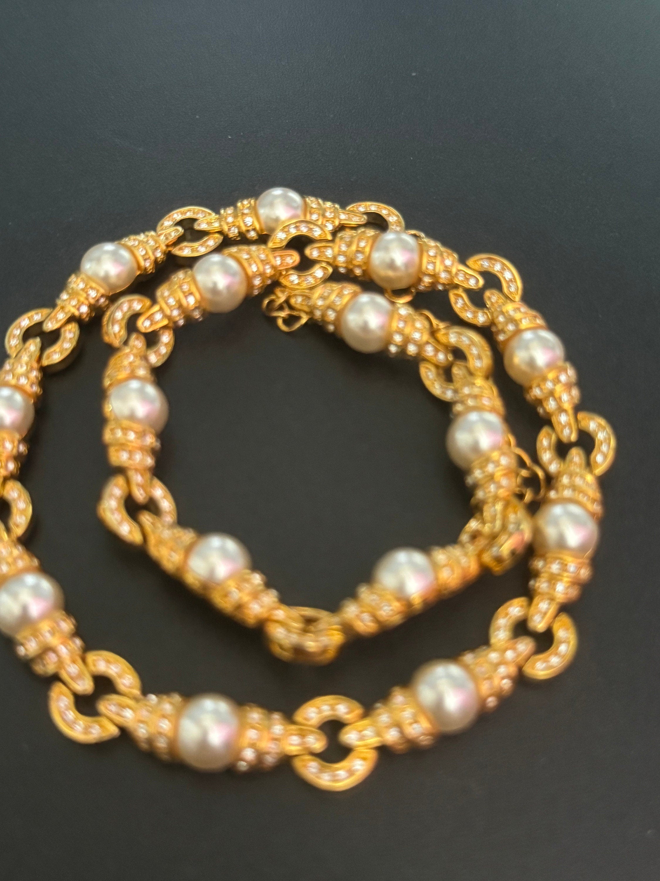Designer Camrose and kross JBK high end rhinestone and pearl collar necklace Jacqueline bouvier Kennedy