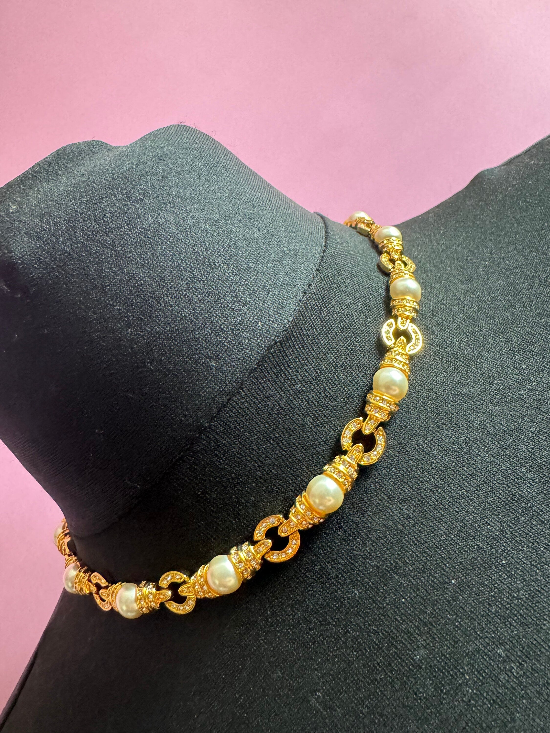 Designer Camrose and kross JBK high end rhinestone and pearl collar necklace Jacqueline bouvier Kennedy