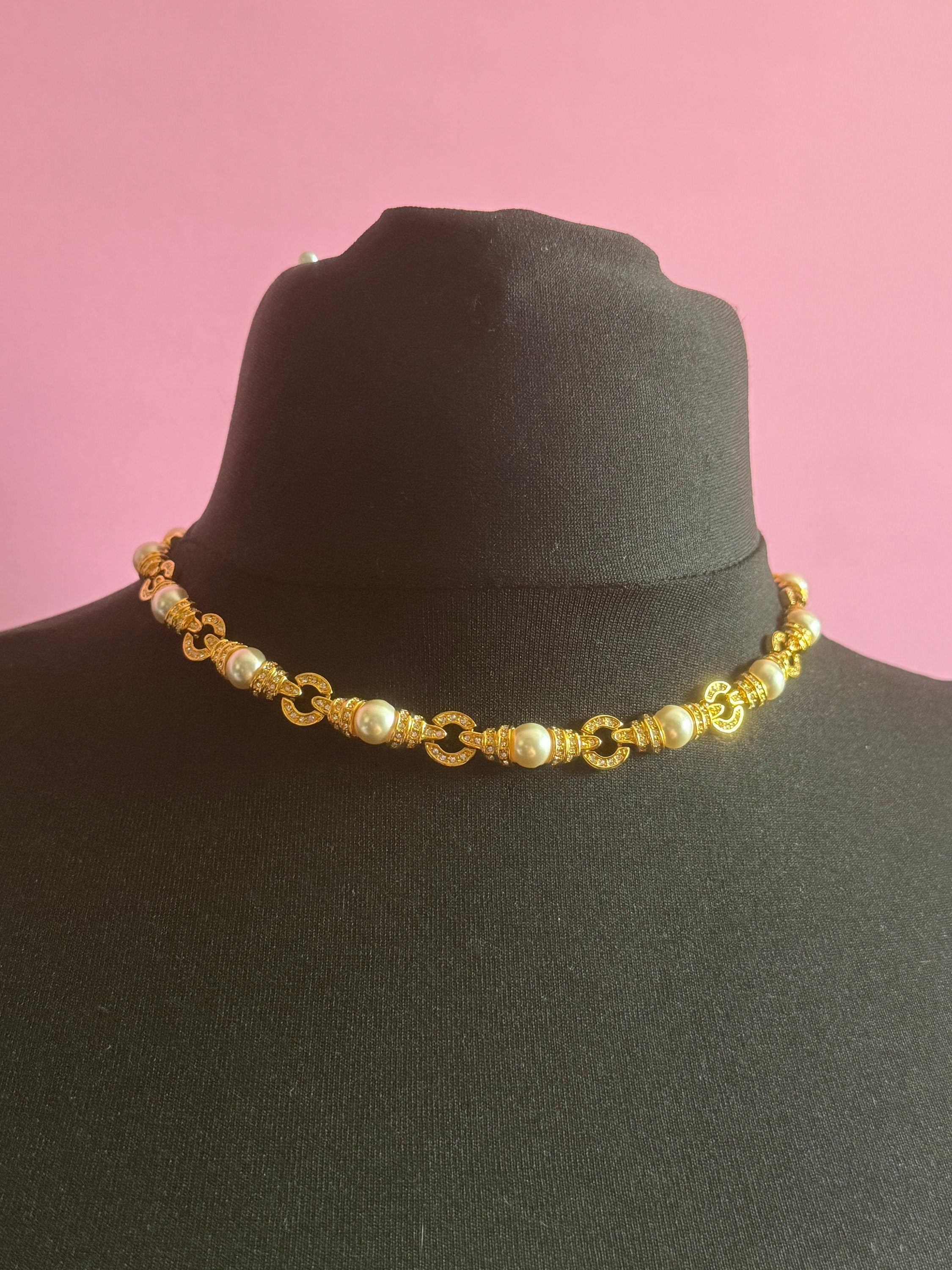 Designer Camrose and kross JBK high end rhinestone and pearl collar necklace Jacqueline bouvier Kennedy
