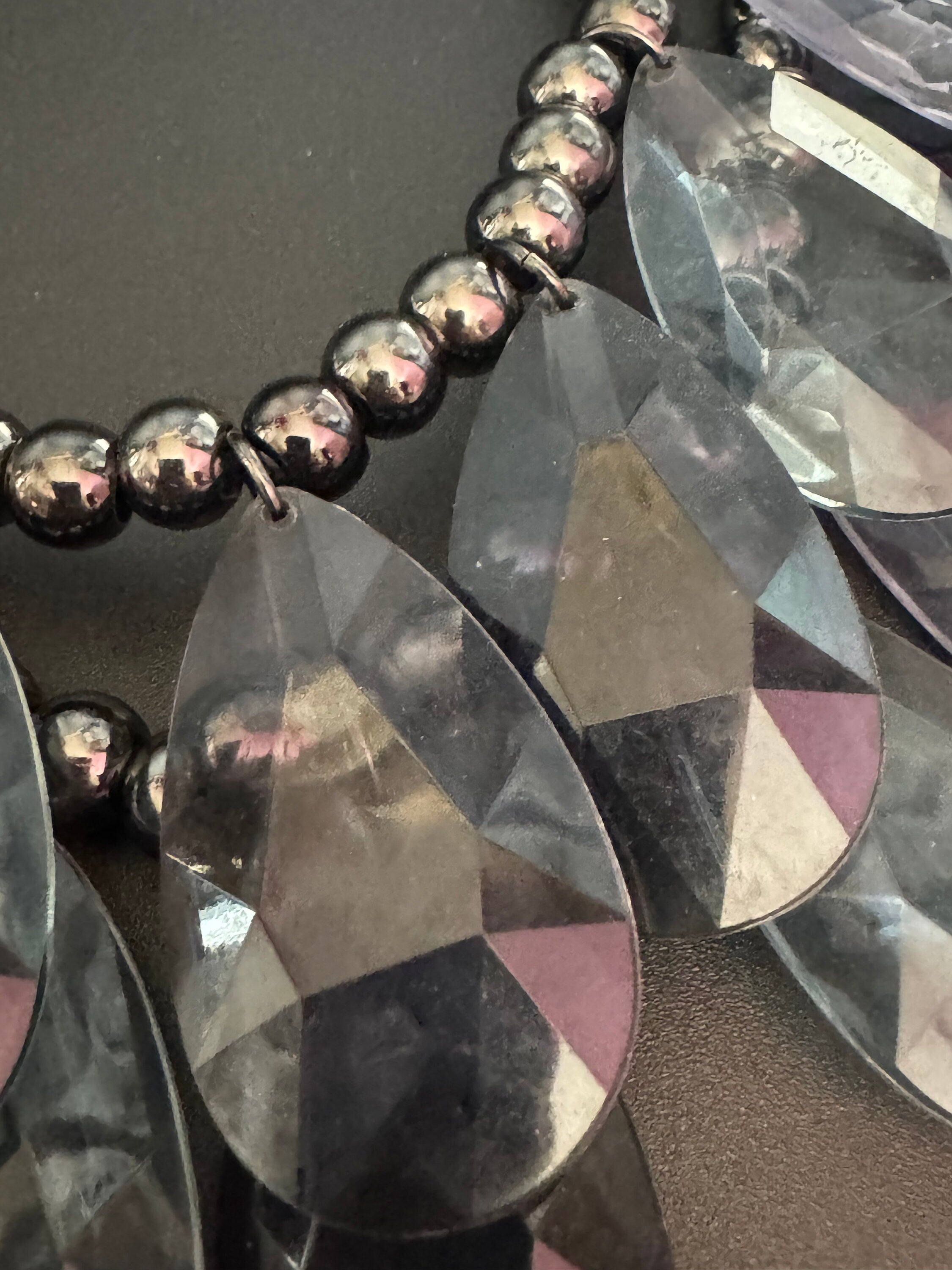 Signed Joan Rivers huge chunky blue grey Acrylic teardrop bib collar necklace