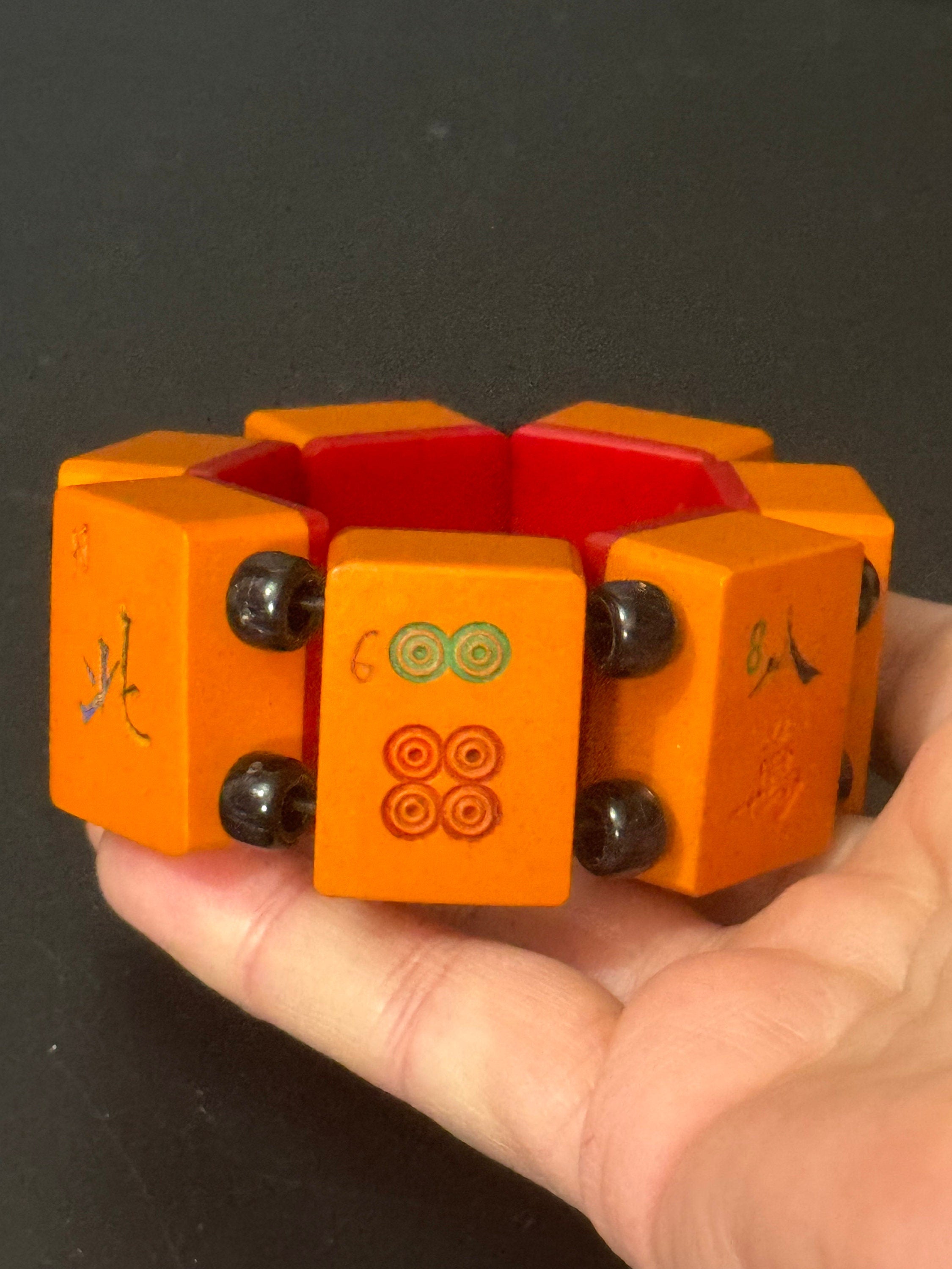 Art deco red and yellow Bakelite vintage beaded mahjong bracelet