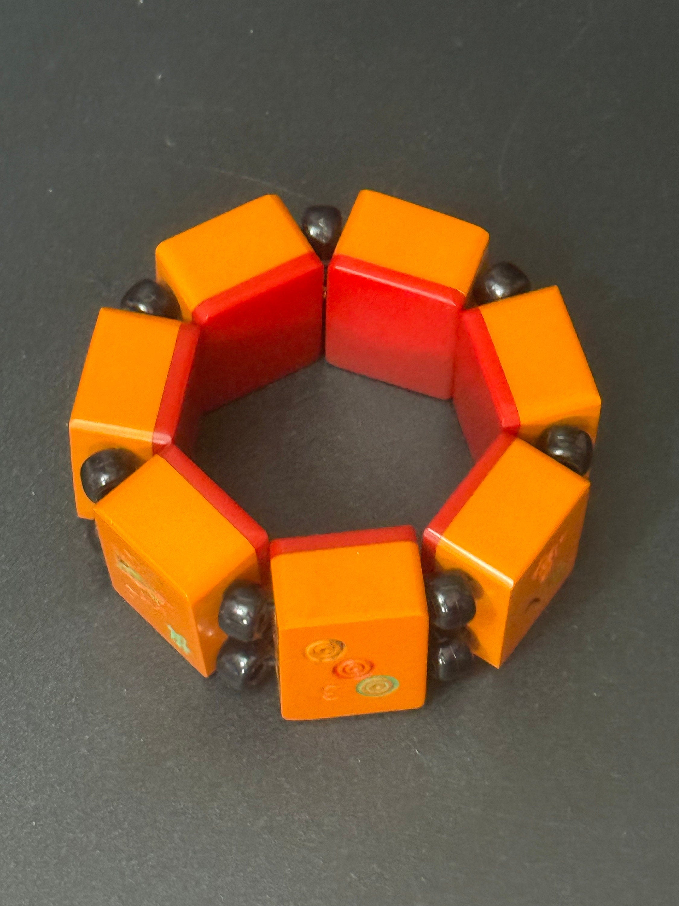 Art deco red and yellow Bakelite vintage beaded mahjong bracelet